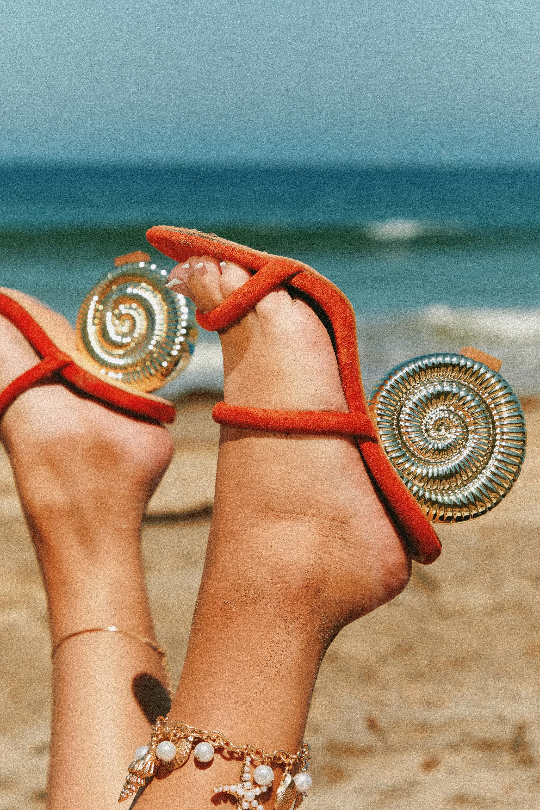 Sunset Waves Sea Shell Mule Heels - Tan sold by Miss Lola