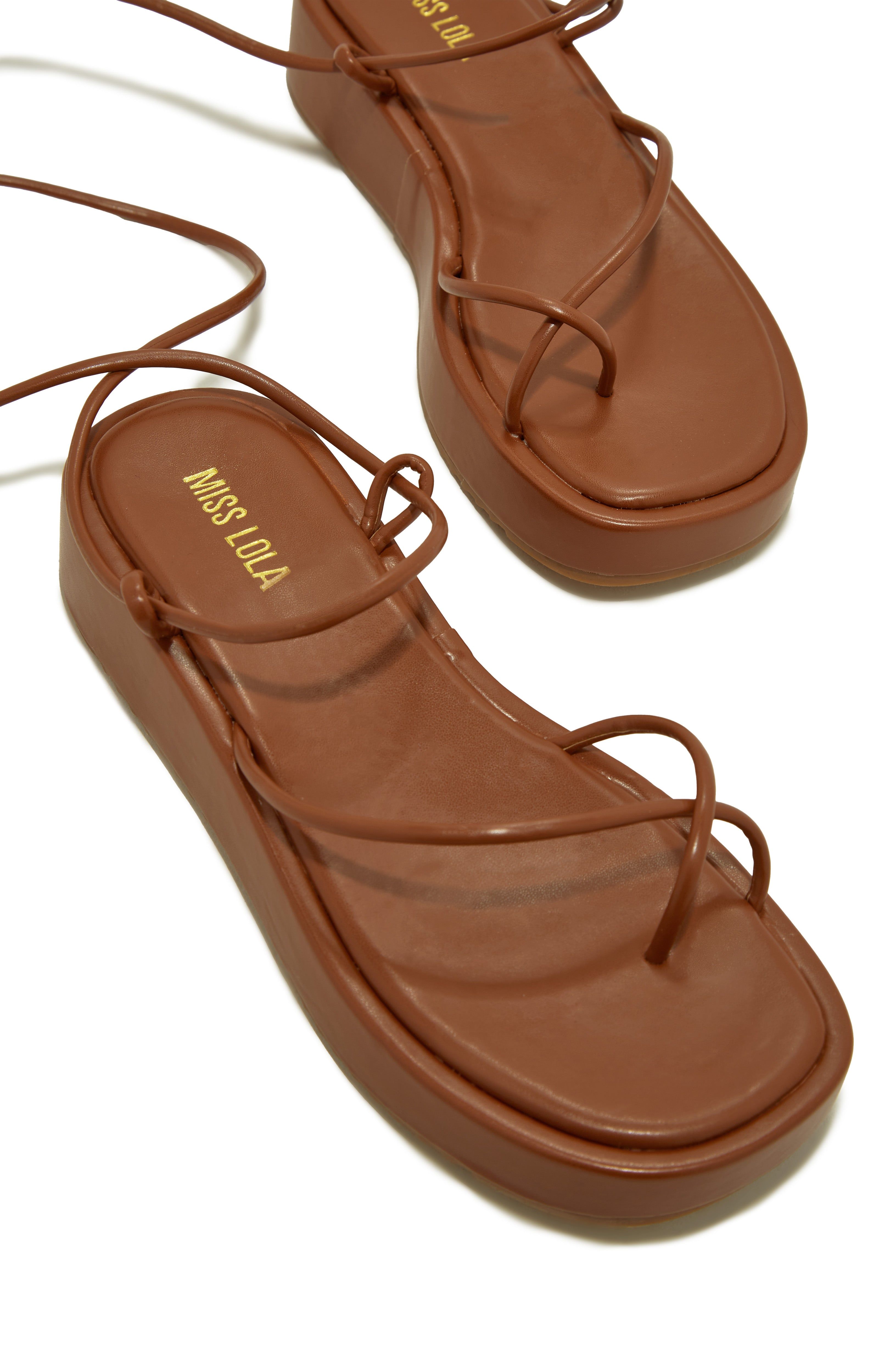 Mykonos Island Lace Up Platform Sandals - Tan sold by Miss Lola