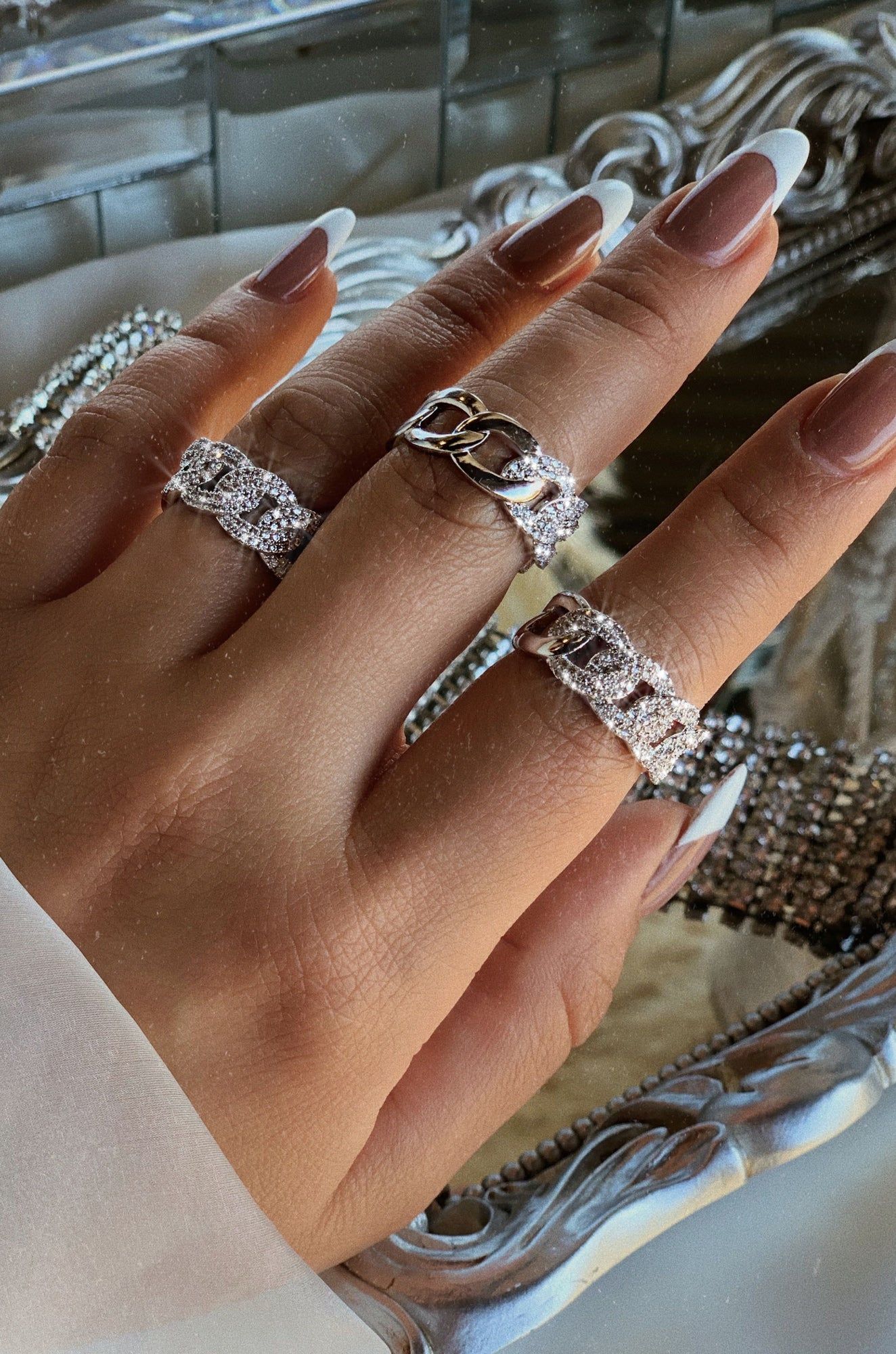 Kyra Half Embellished Chain Ring - Silver sold by Miss Lola product image thumbnail 2