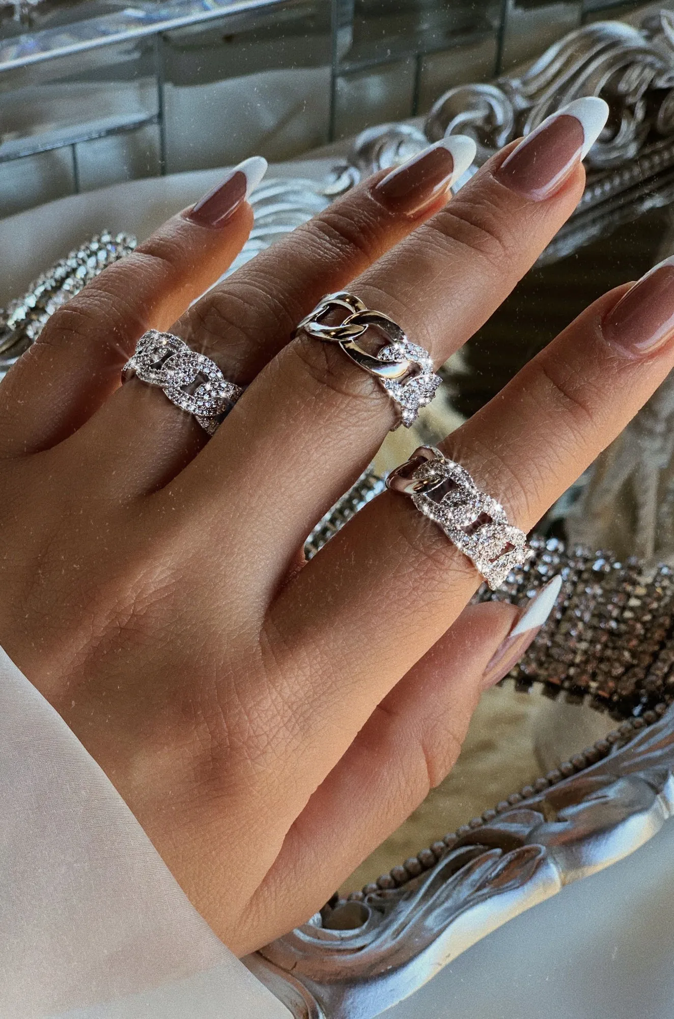 Kyra Rhodium Plated CZ Pave Link Ring - Silver sold by Miss Lola product image thumbnail 2