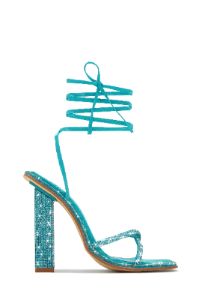 Crystal Embellished Lace Up High Heels - Silver sold by Miss Lola