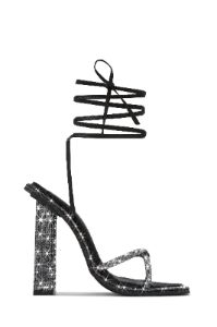 Crystal Embellished Lace Up High Heels - Silver sold by Miss Lola