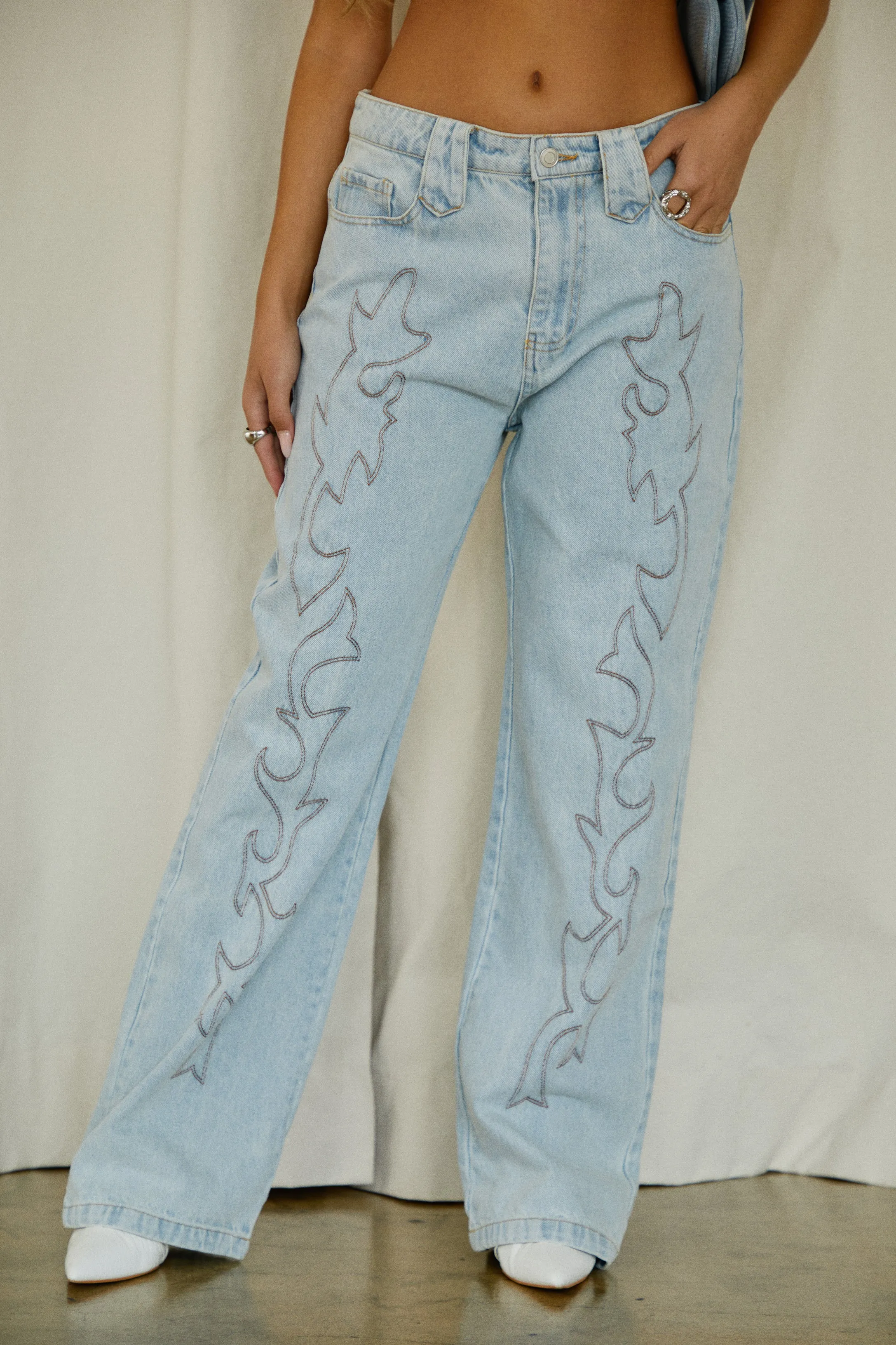 Wild Side Straight Leg Western Pant - Denim sold by Miss Lola product image thumbnail 2