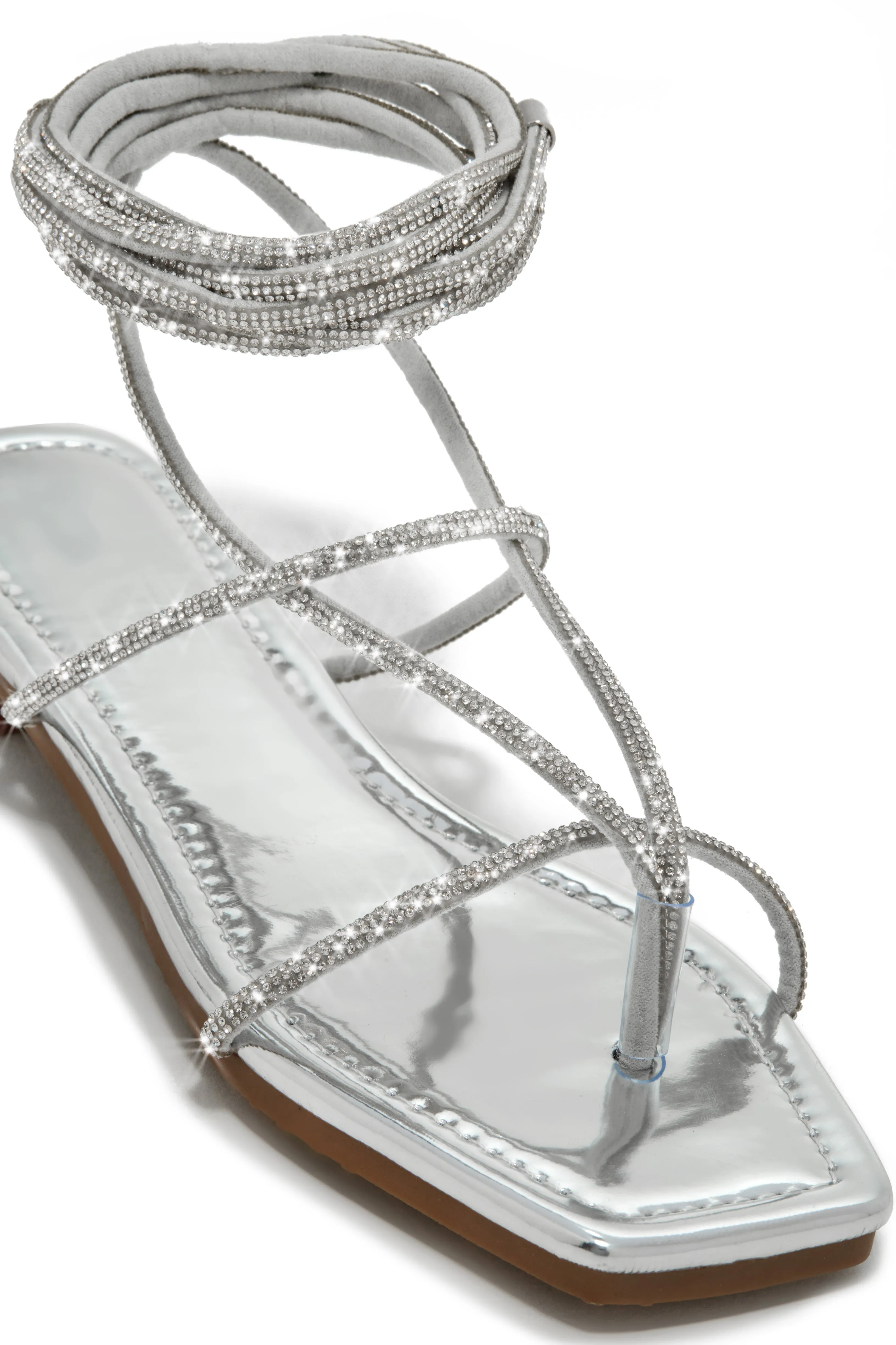 Luxury Oasis Embellished Lace Up Sandals - Silver sold by Miss Lola product image thumbnail 2
