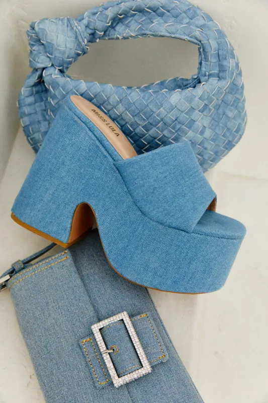 Still Your Best Chunky Platform Mules - Denim sold by Miss Lola