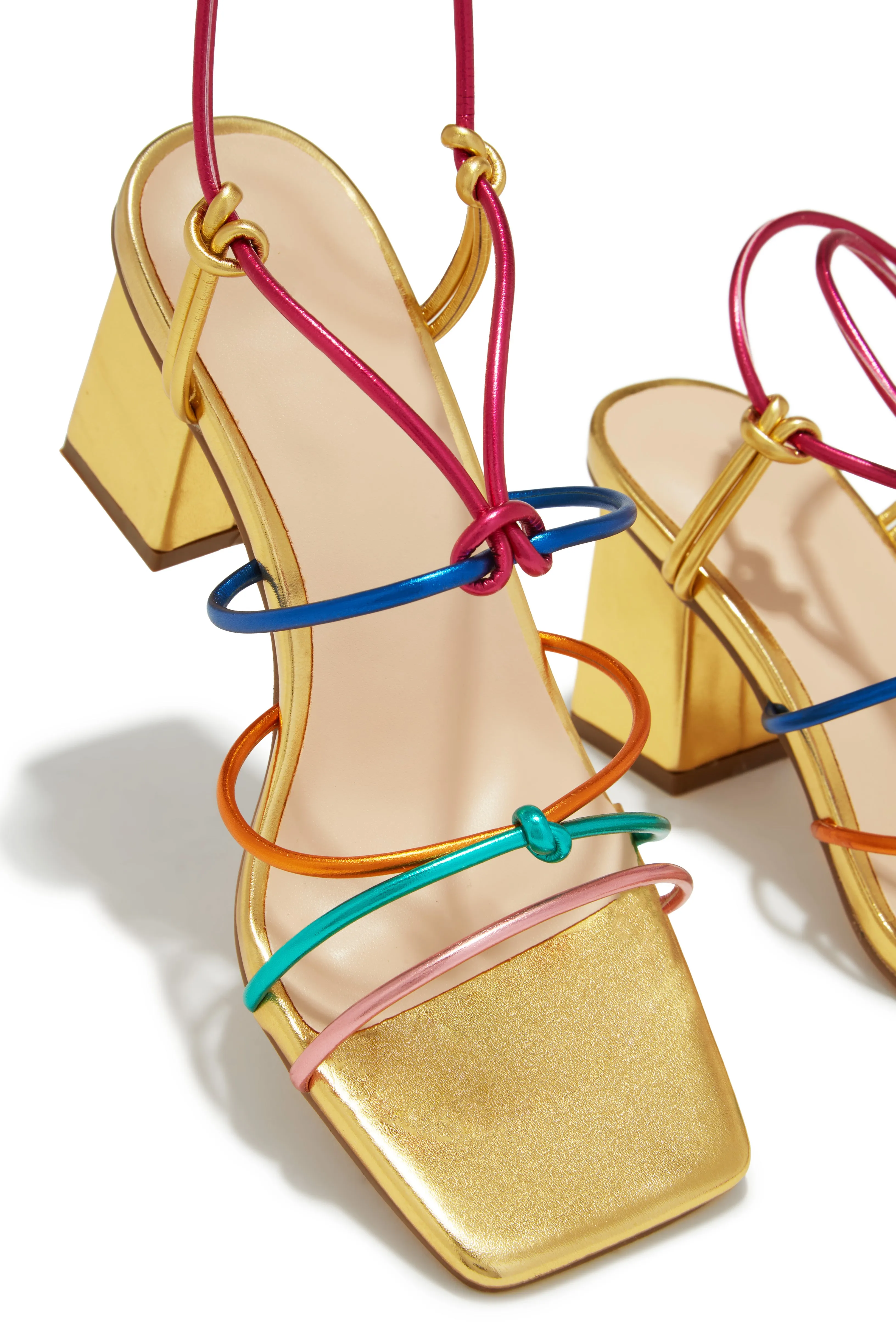 Cayla Lace Up Block Mid Heels - Gold Multi sold by Miss Lola product image thumbnail 2