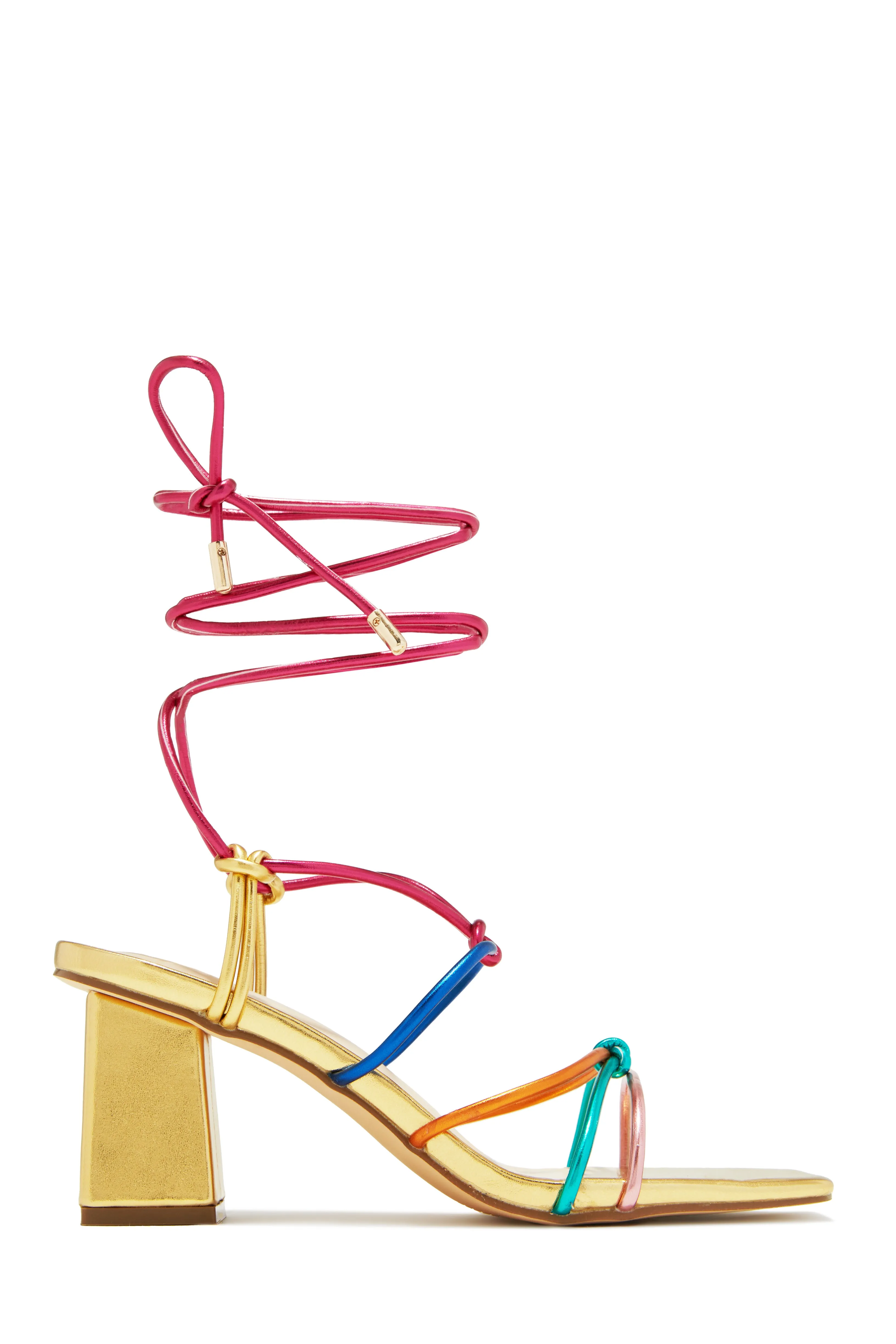 Cayla Lace Up Block Mid Heels - Gold Multi sold by Miss Lola product image thumbnail 3