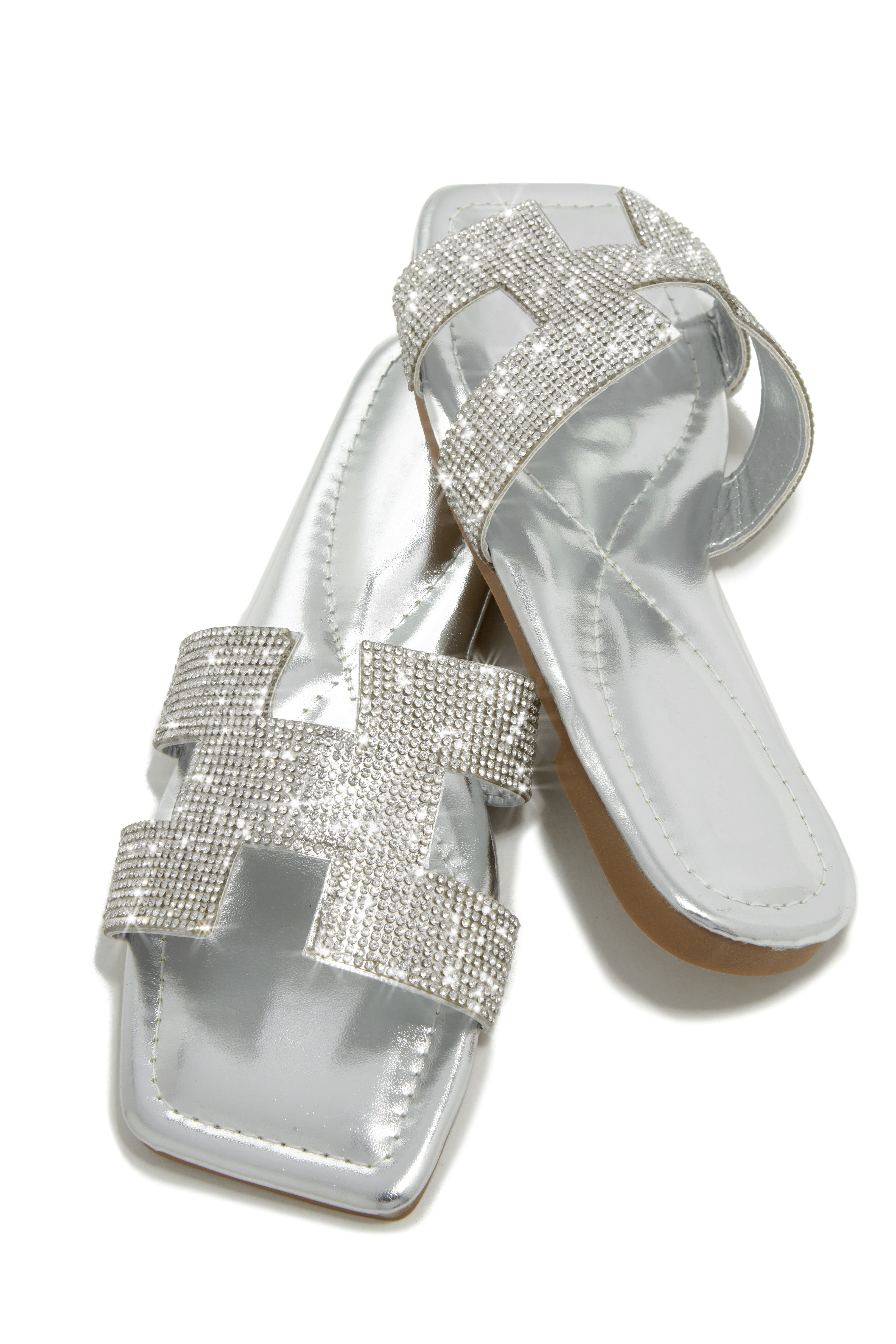 Gisellia Embellished Slip On Sandals - Silver sold by Miss Lola product image thumbnail 3