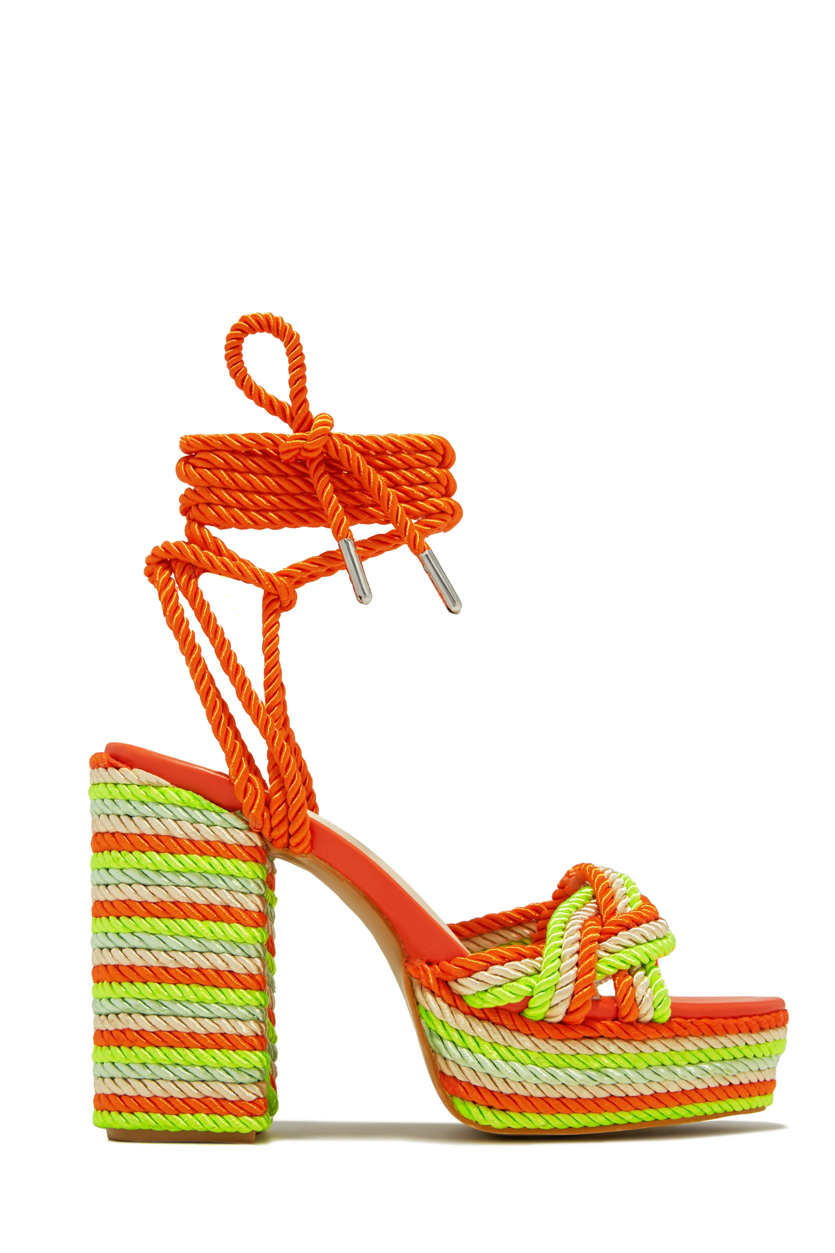 Jadin Lace Up Platform Block Heels - Orange Multi sold by Miss Lola product image thumbnail 5
