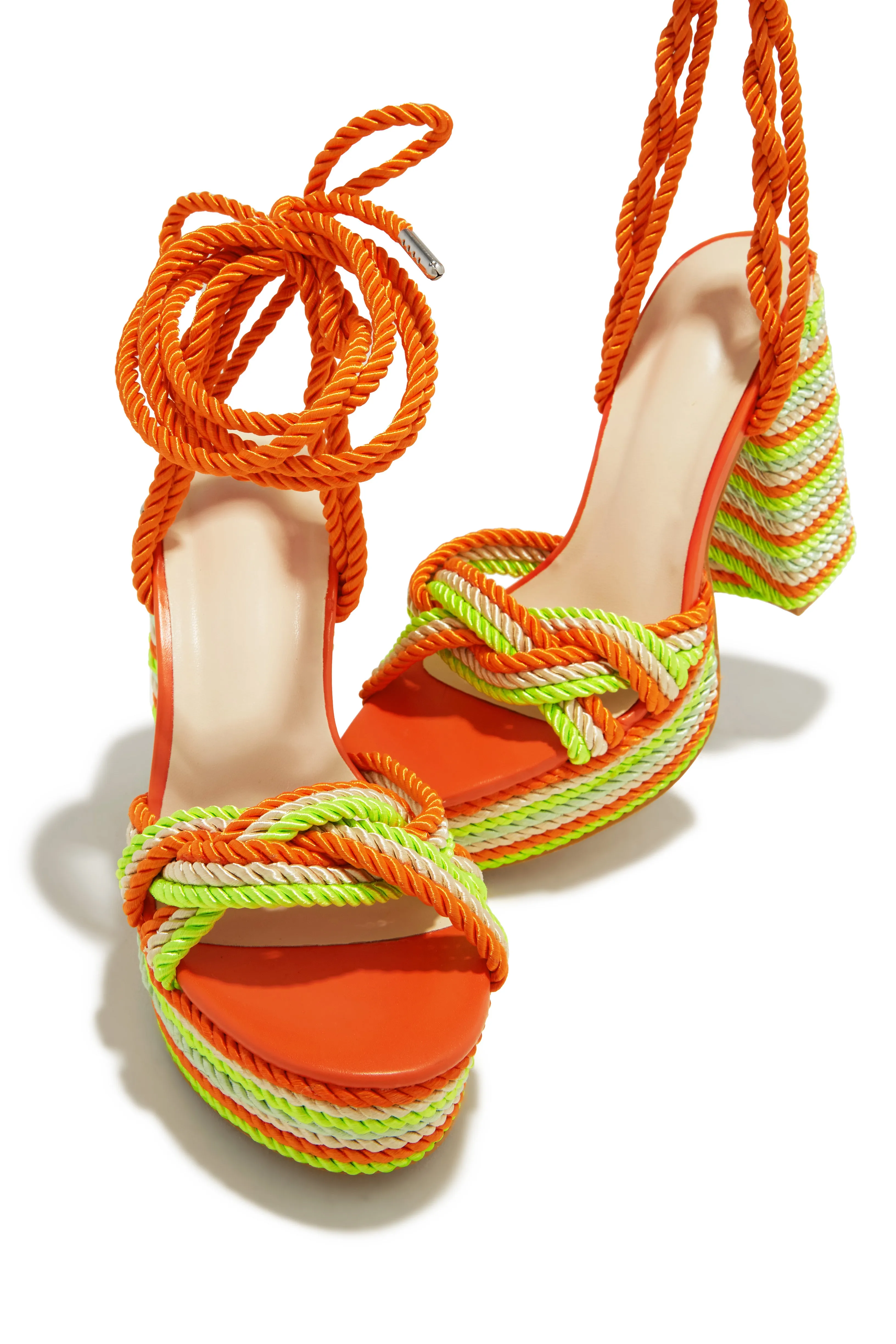 Jadin Lace Up Platform Block Heels - Orange Multi sold by Miss Lola product image thumbnail 2