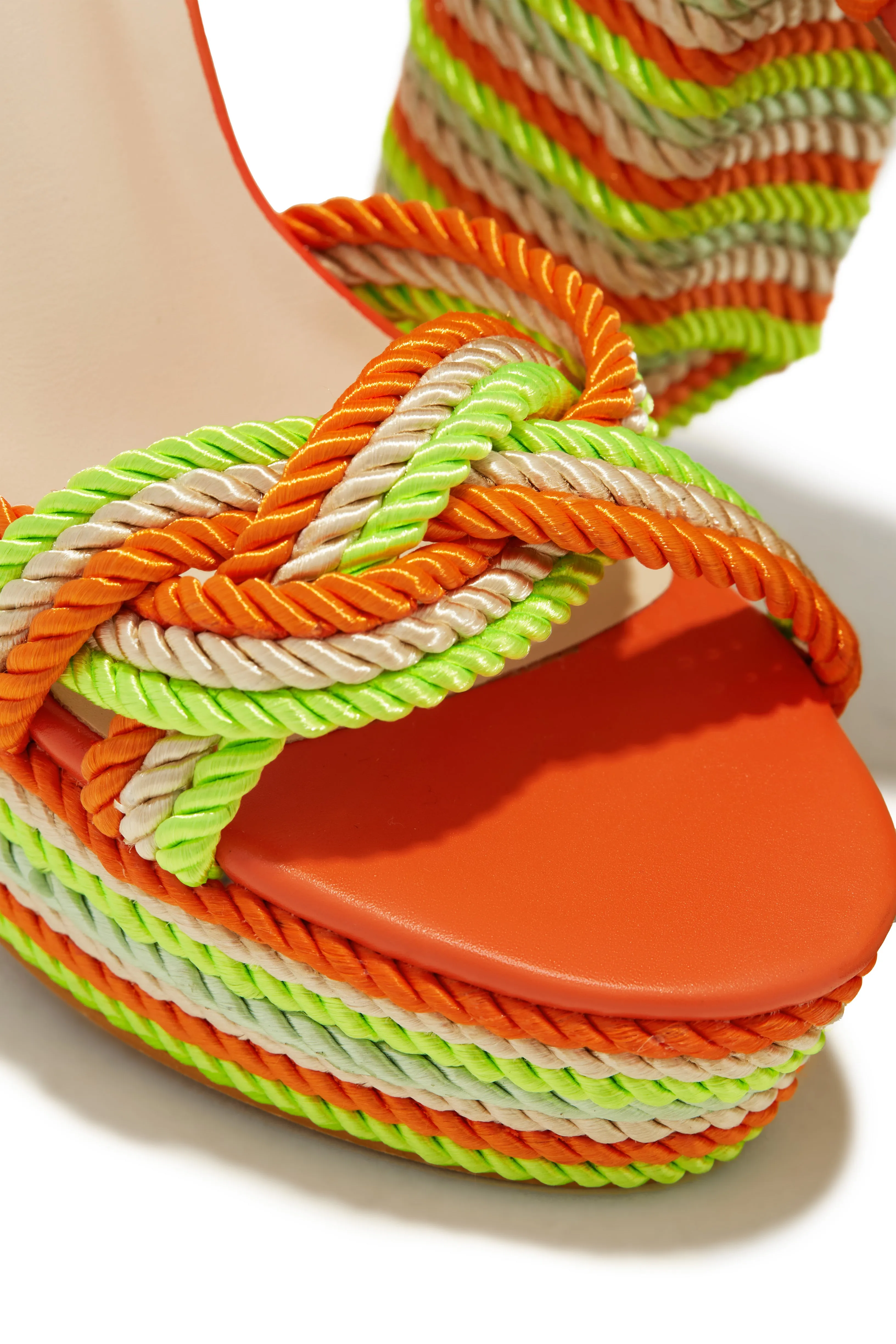 Jadin Lace Up Platform Block Heels - Orange Multi sold by Miss Lola product image thumbnail 4