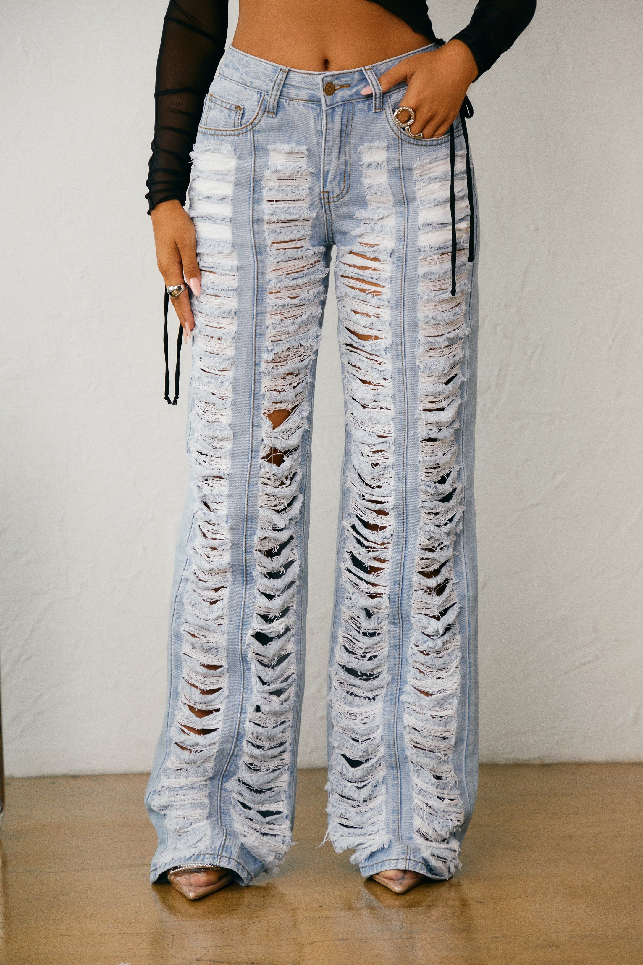 Melissa Distressed Denim Jeans - Denim sold by Miss Lola
