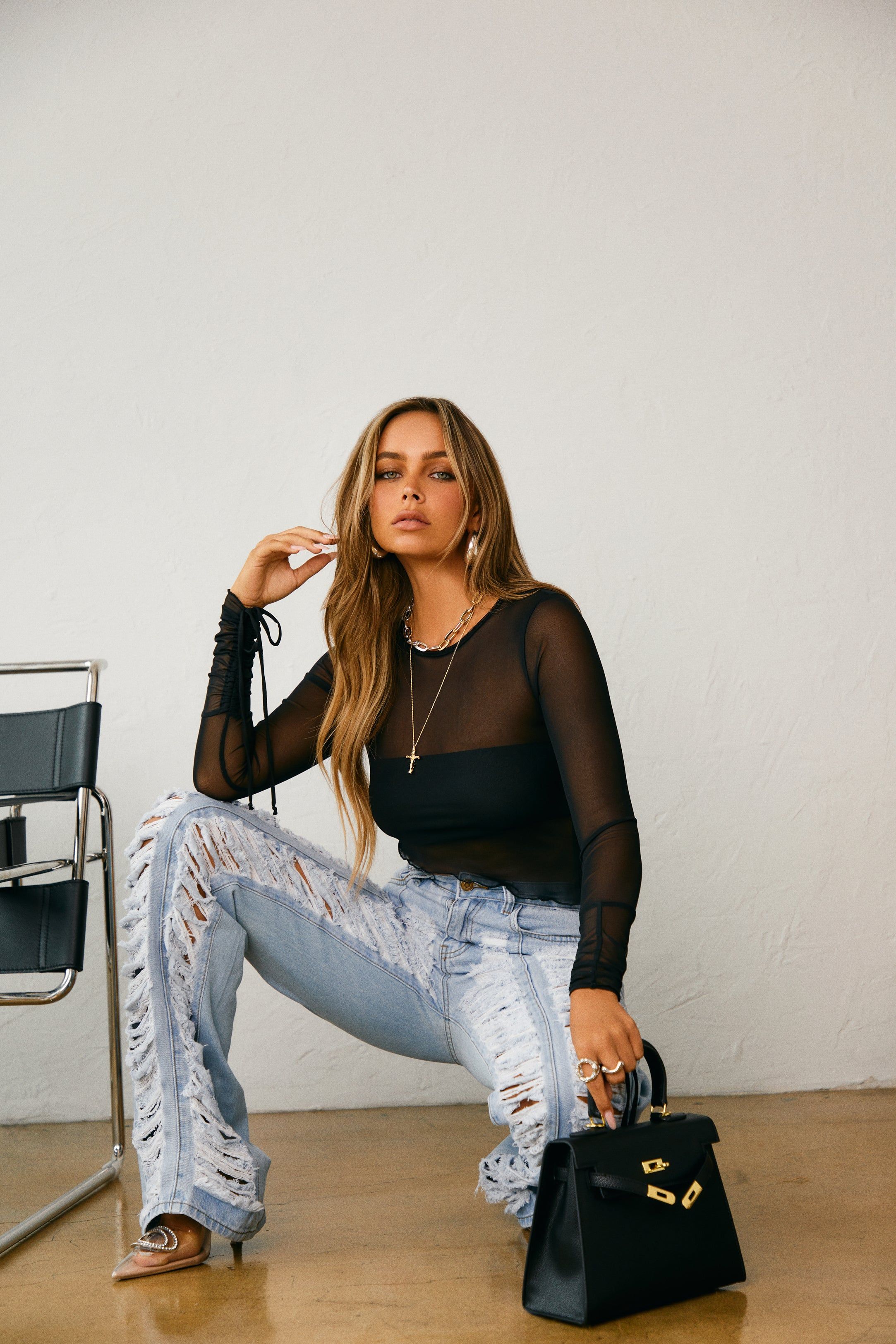 Melissa Distressed Denim Jeans - Denim sold by Miss Lola product image thumbnail 5