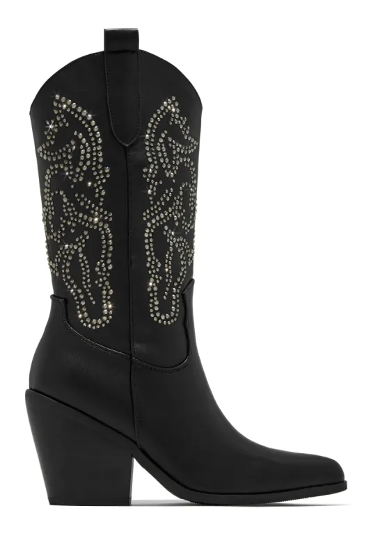 Best In The West Embellished Cowgirl Boots - Black sold by Miss Lola