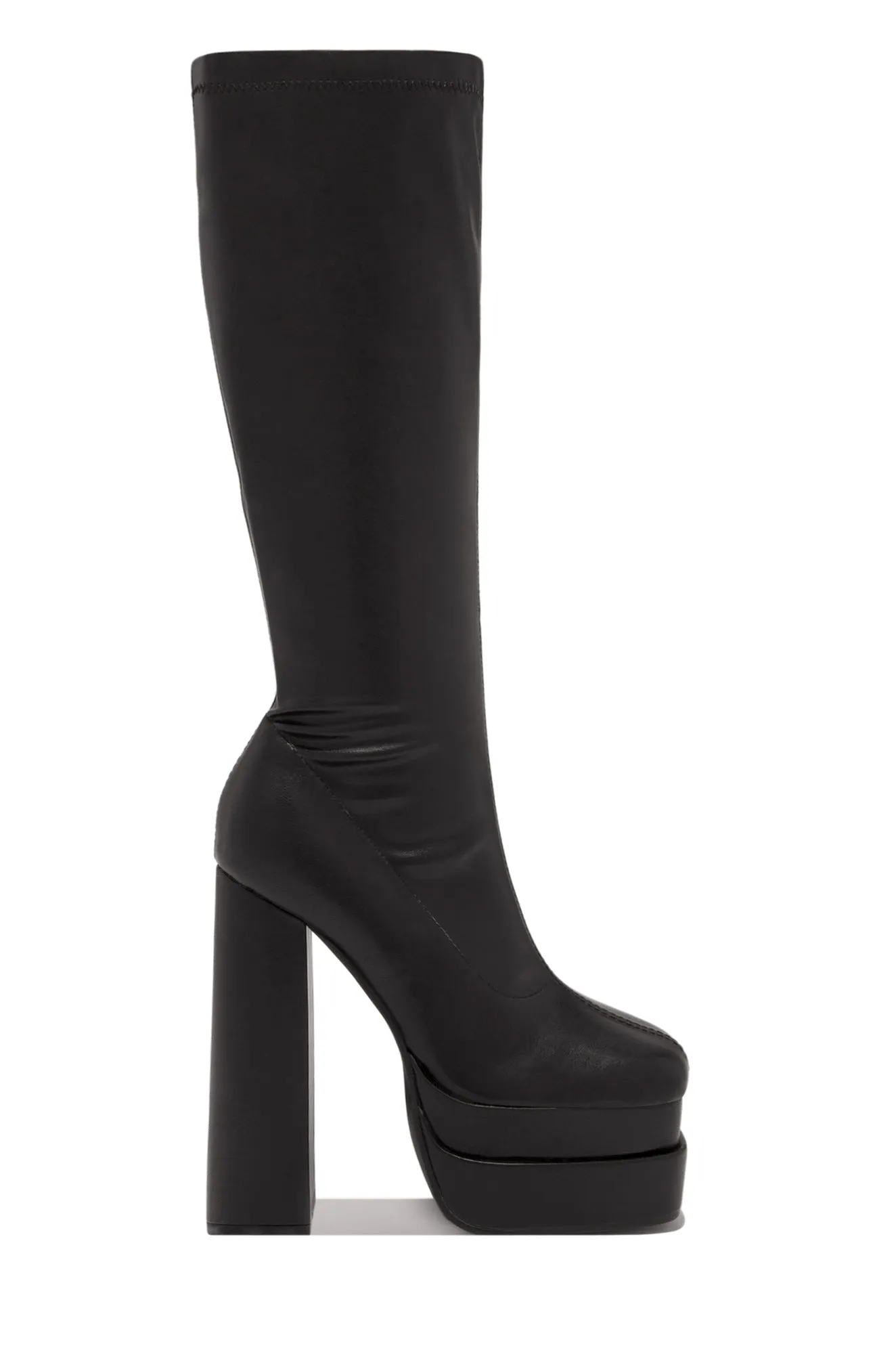 Alyna Below The Knee Platform Block Heel Boots - Black sold by Miss Lola product image thumbnail 5
