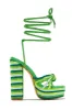 Kayden Lace Up Platform Block Heels - Green sold by Miss Lola