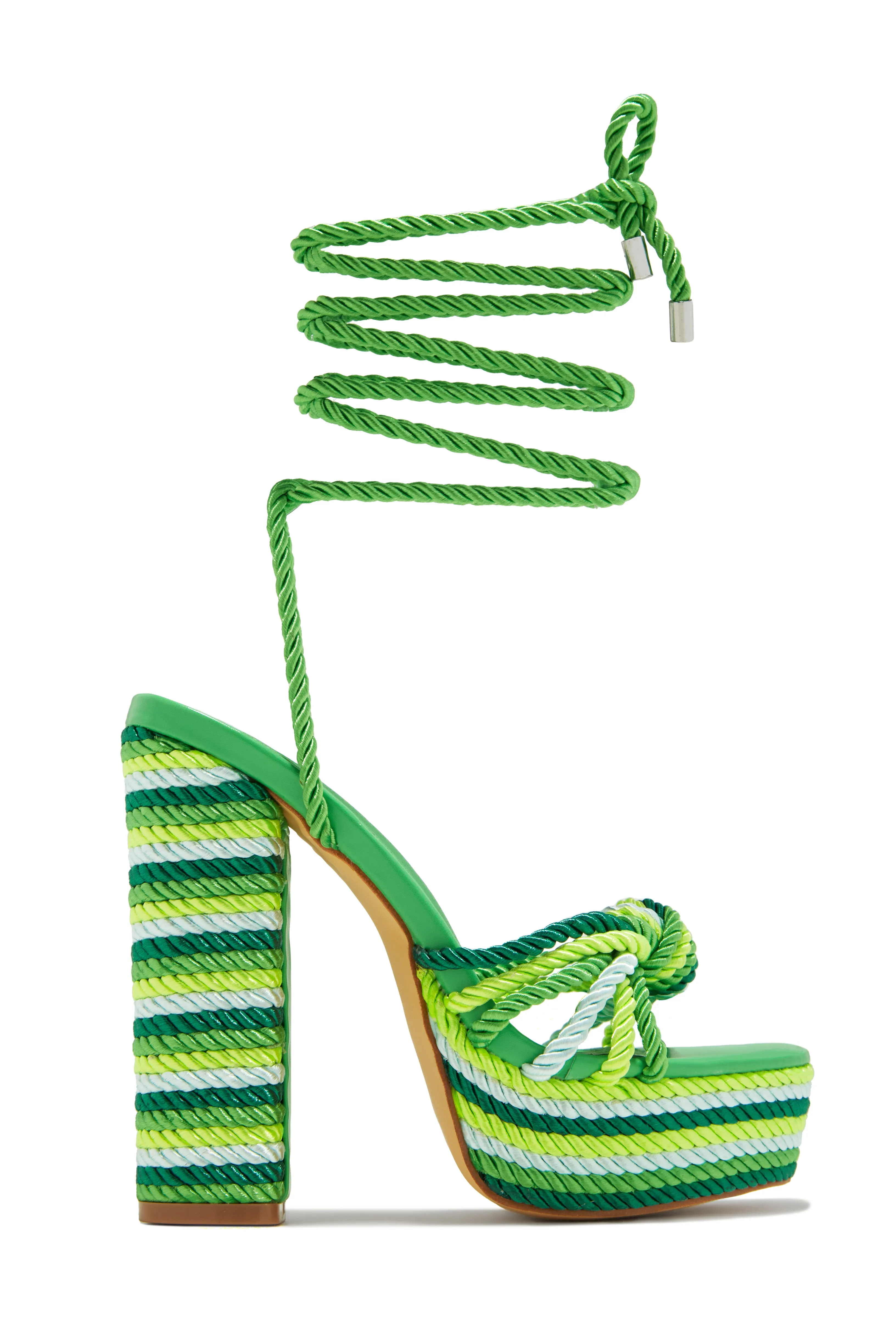 Kayden Lace Up Platform Block Heels - Green sold by Miss Lola product image thumbnail 5