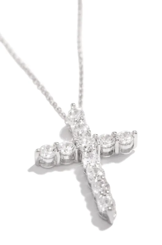 Highly Favored Embellished Cross Necklace - Silver sold by Miss Lola