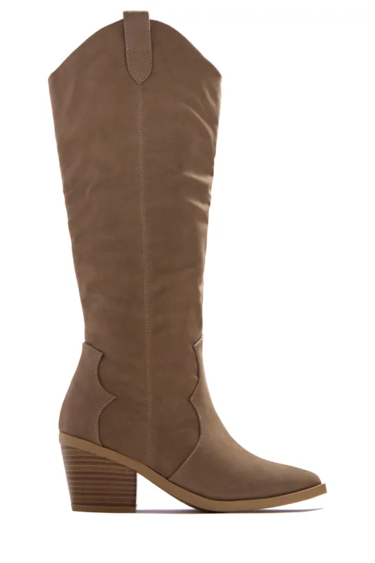 Lasso Stacked Heel Western Boots - Taupe sold by Miss Lola