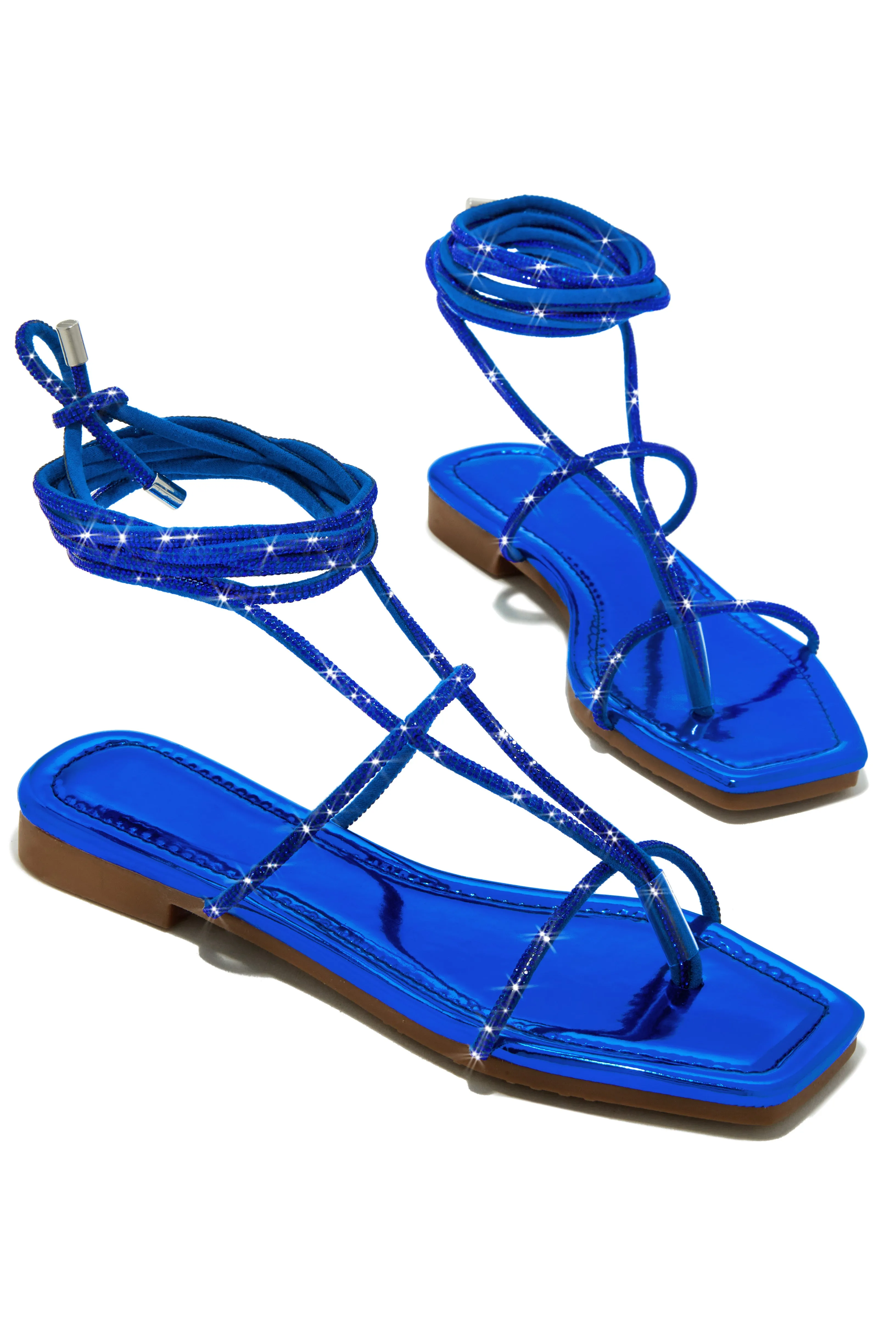 Luxury Oasis Embellished Lace Up Sandals - Blue sold by Miss Lola product image thumbnail 2