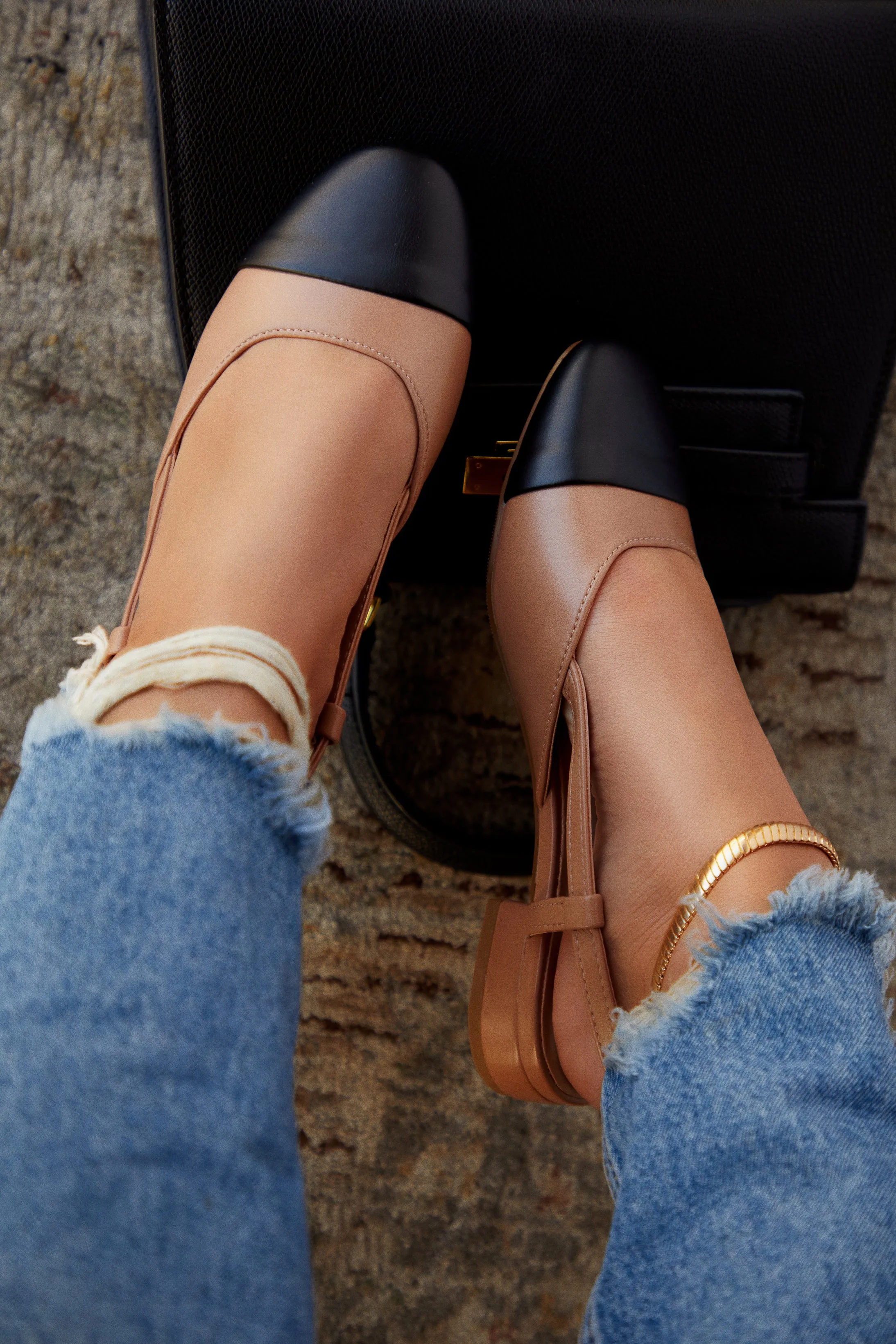 Sarah Slingback Mini Heel Flats - Nude sold by Miss Lola