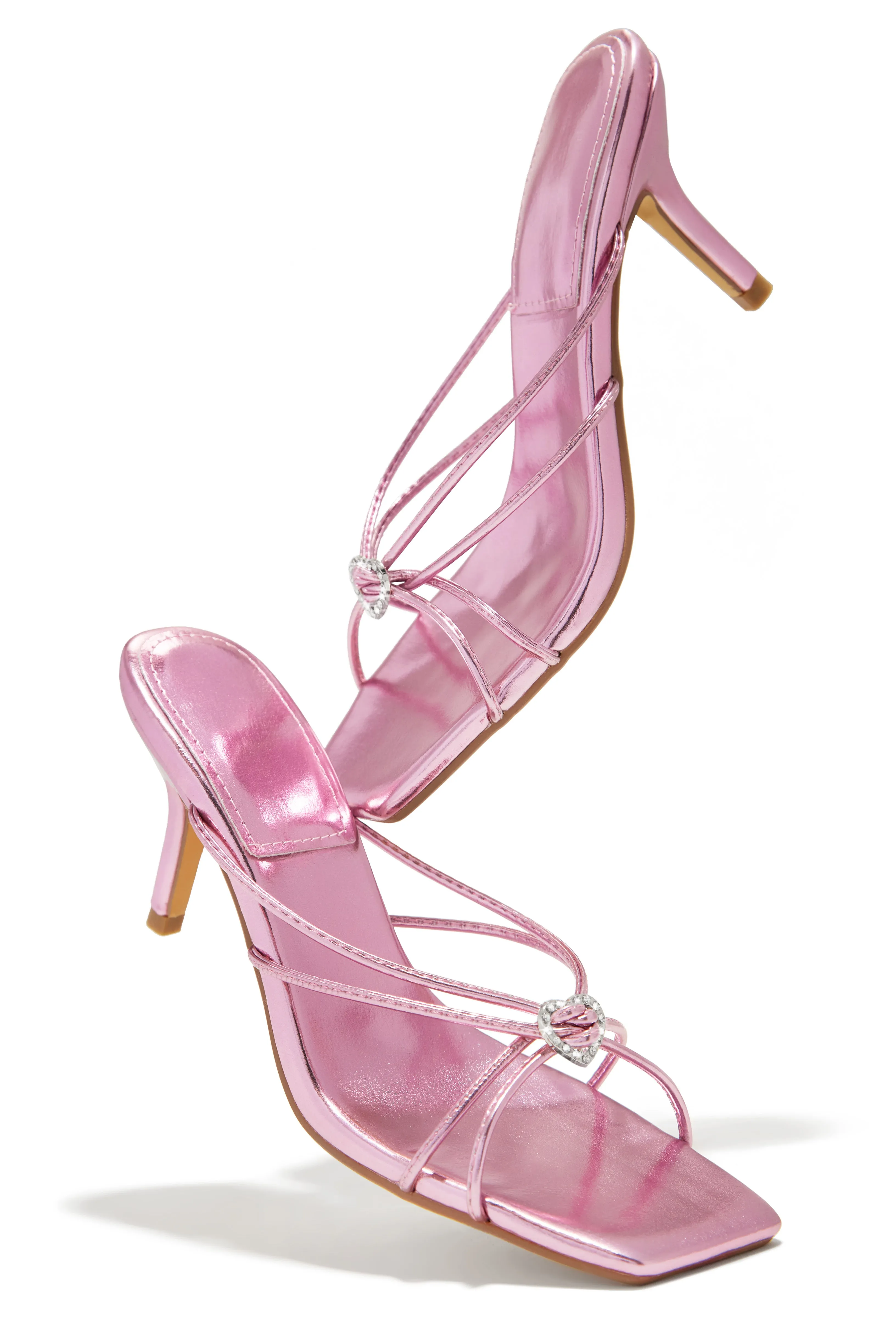 Pure Love Embellished Mid Heel Mules - Pink Metallic sold by Miss Lola