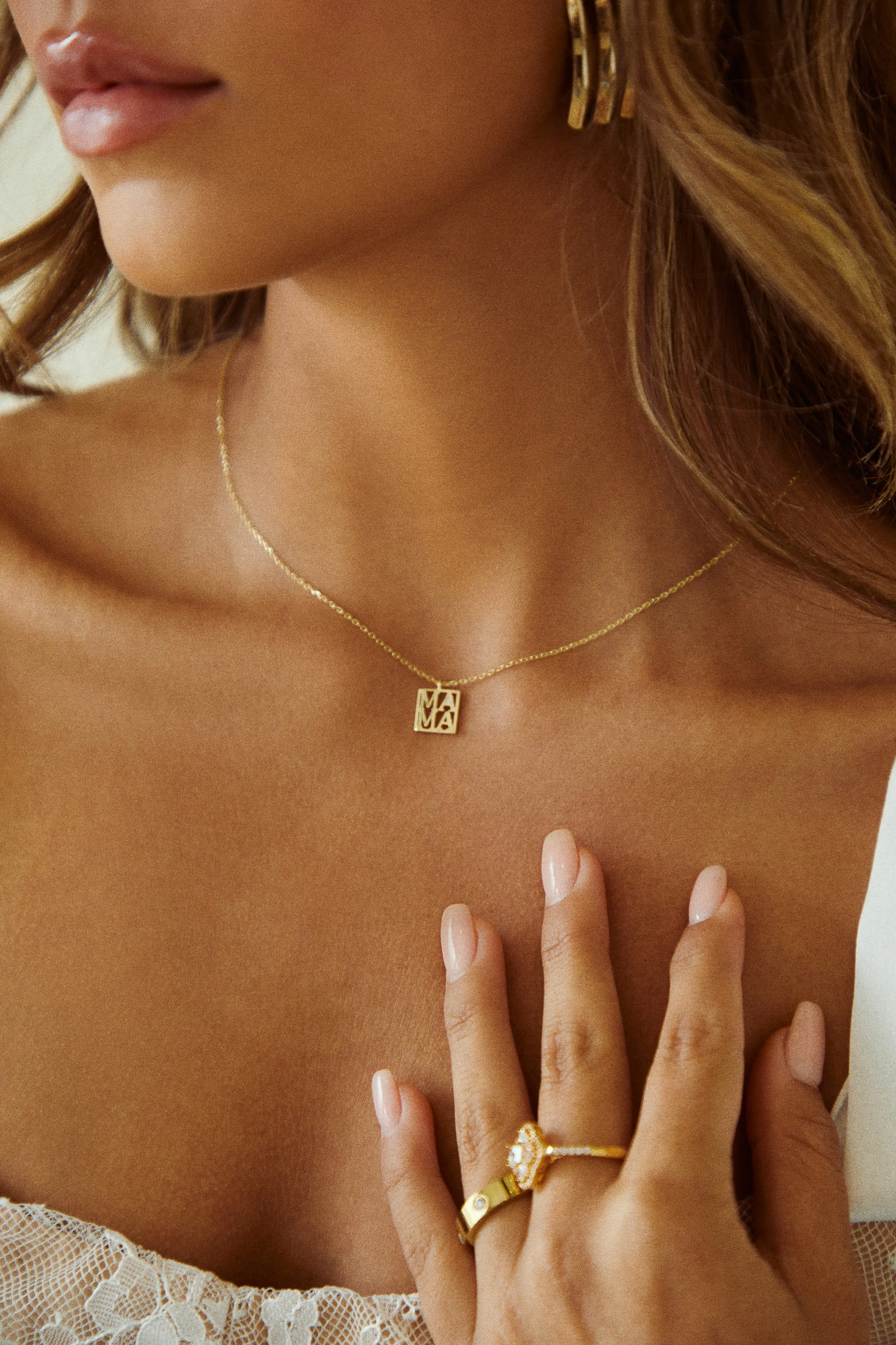 Mama Square Pendant Necklace - Gold sold by Miss Lola