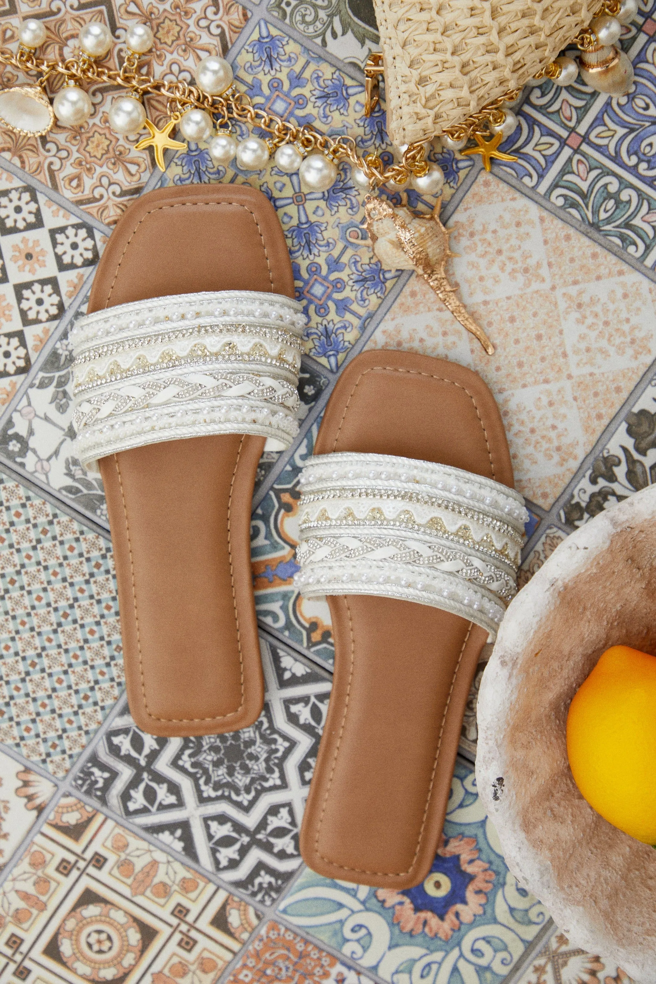 Beach Day Slip On Sandals - White sold by Miss Lola