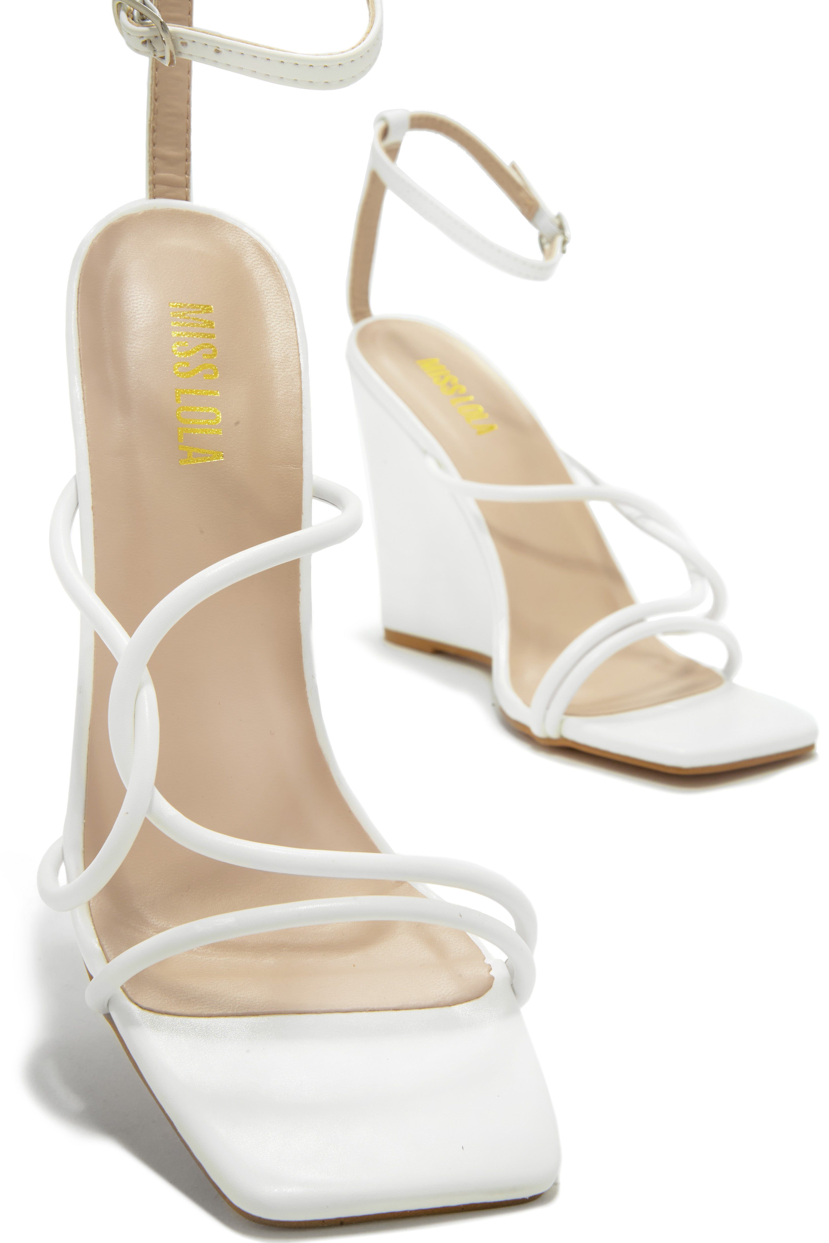 Nyana Ankle Strap Wedge Heels - White sold by Miss Lola product image thumbnail 2