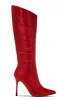 Center Of Attention Asymmetric Knee High Boots - Red sold by Miss Lola