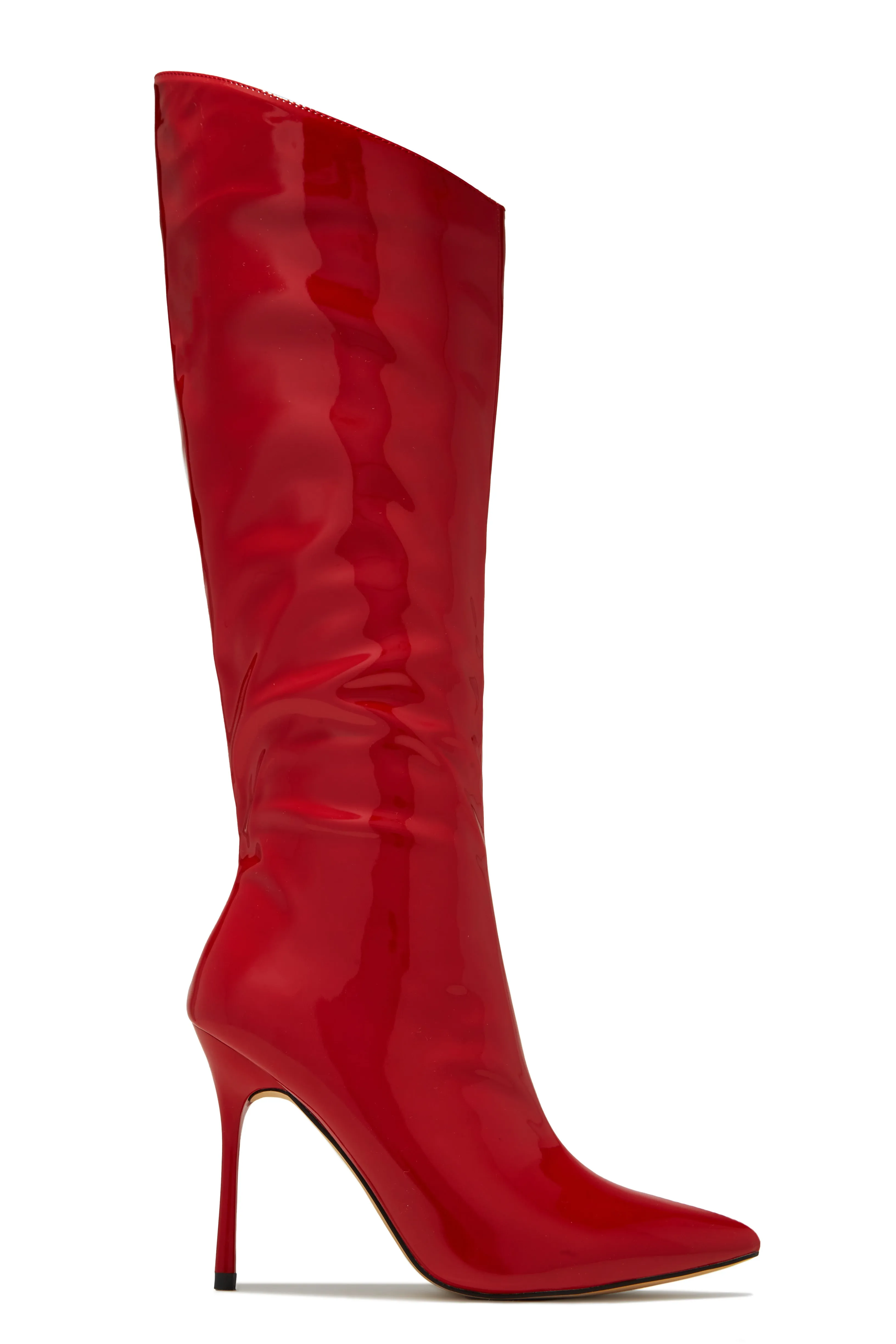Center Of Attention Asymmetric Knee High Boots - Red sold by Miss Lola product image thumbnail 3
