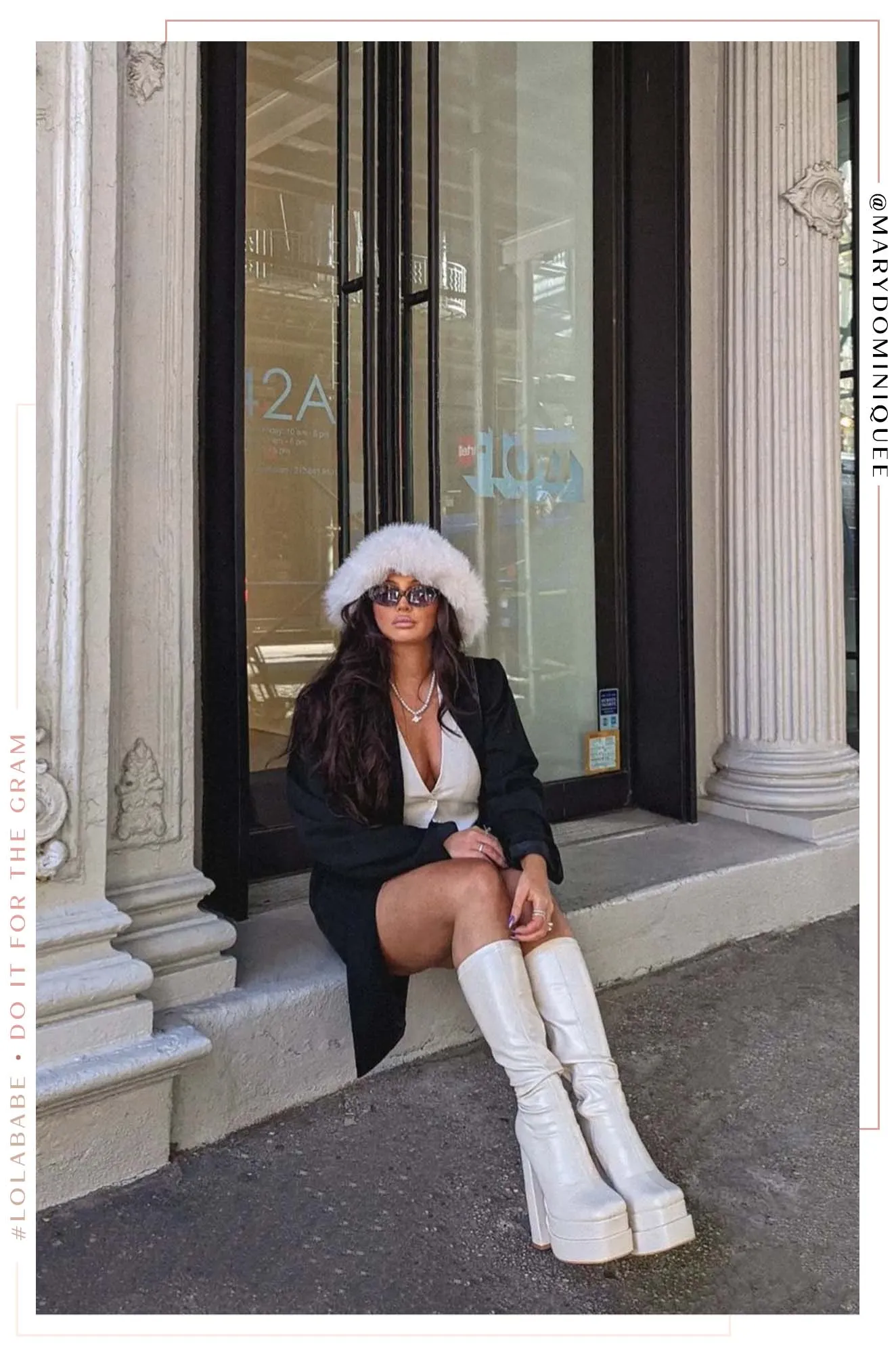 Alyna Below The Knee Platform Block Heel Boots - Bone sold by Miss Lola product image thumbnail 2