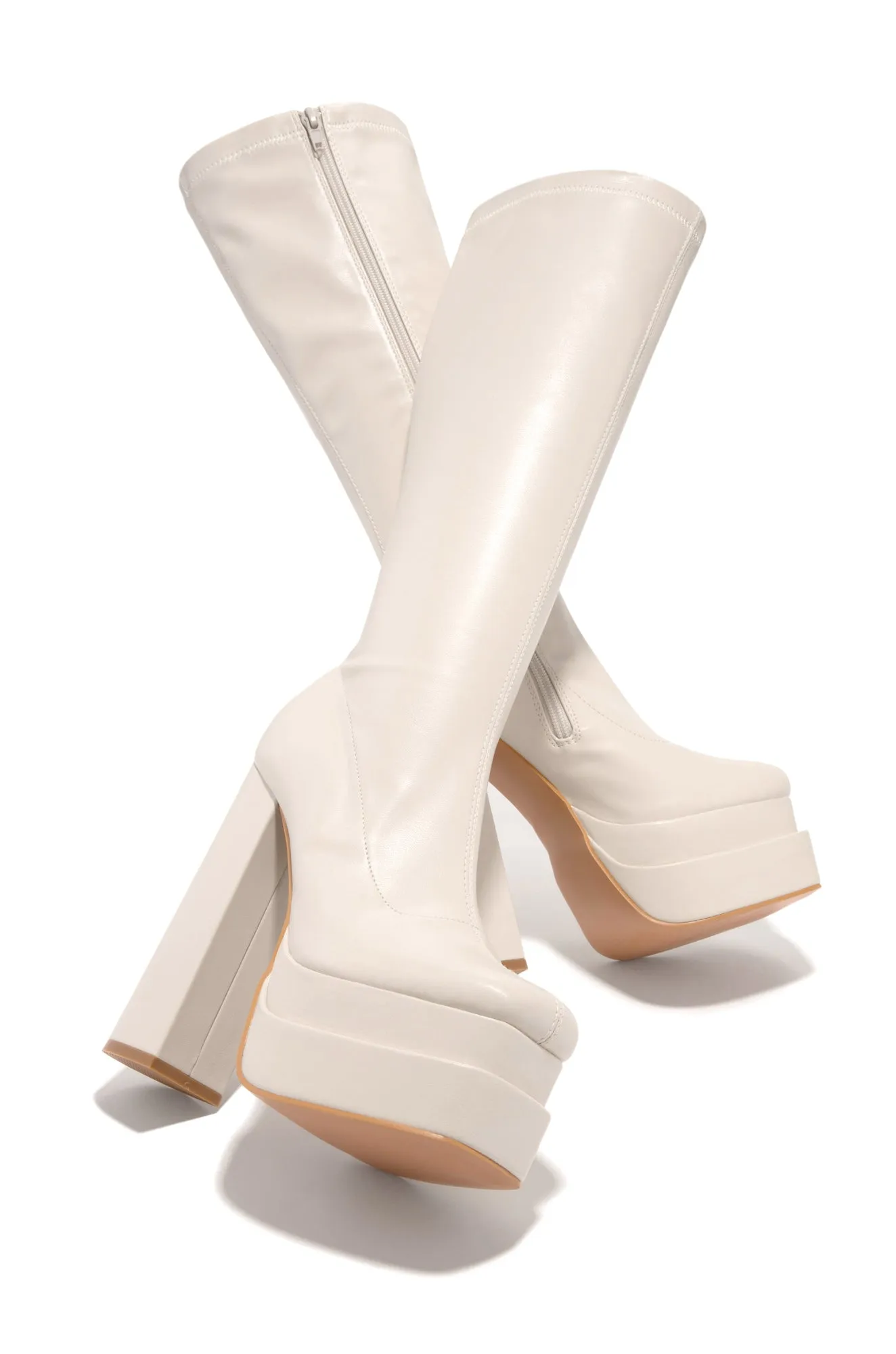 Alyna Below The Knee Platform Block Heel Boots - Bone sold by Miss Lola product image thumbnail 5
