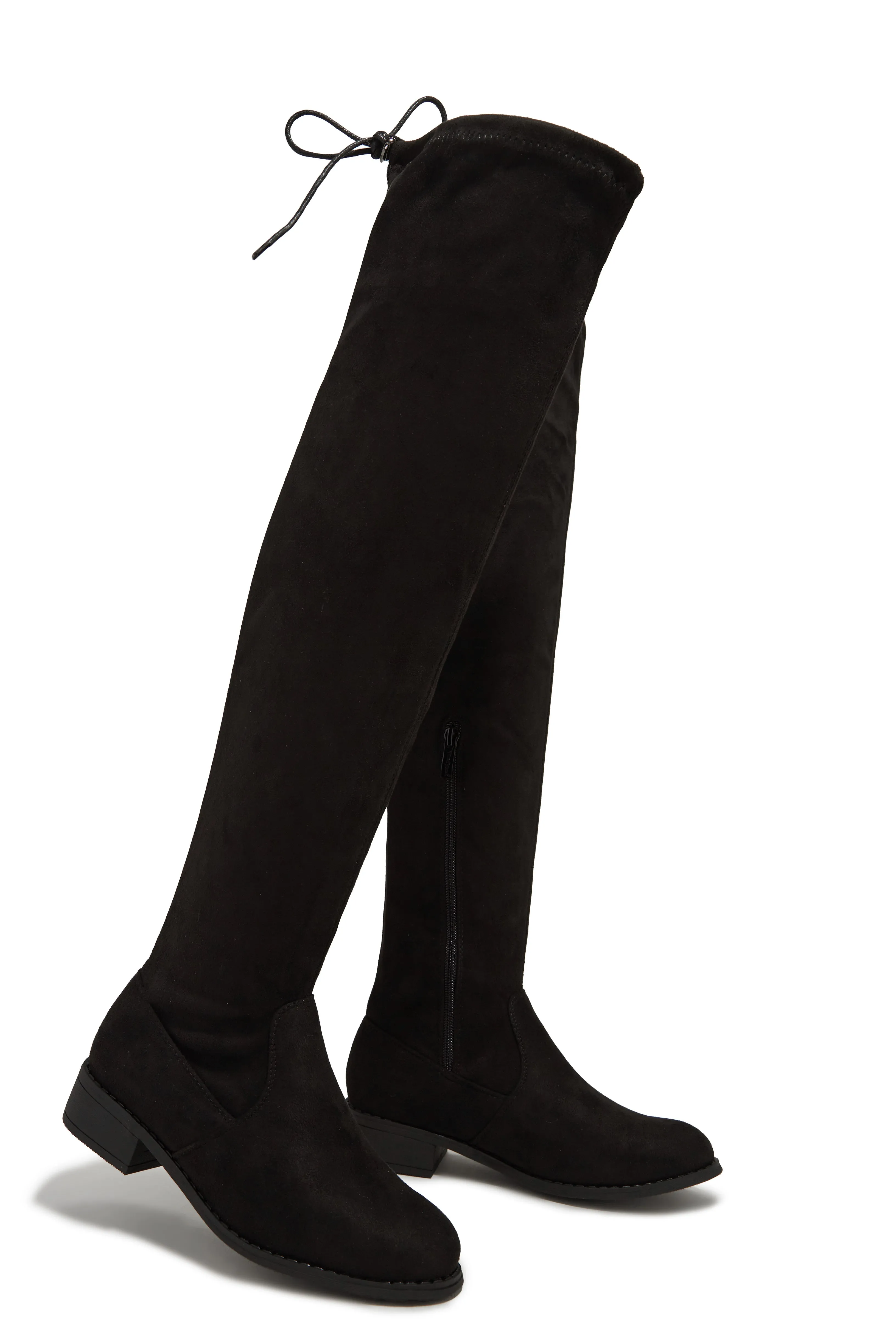 High & Low Over The Knee Flat Boots - Black sold by Miss Lola