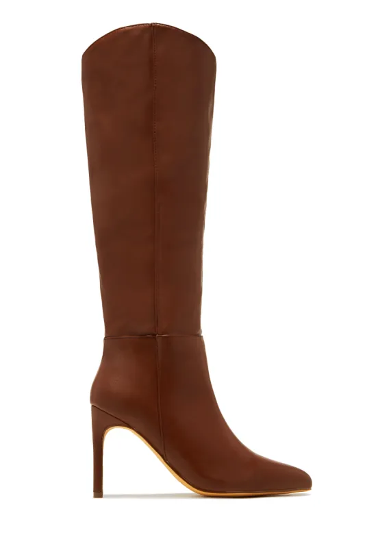 Portia Knee High Heel Boots - Brown sold by Miss Lola