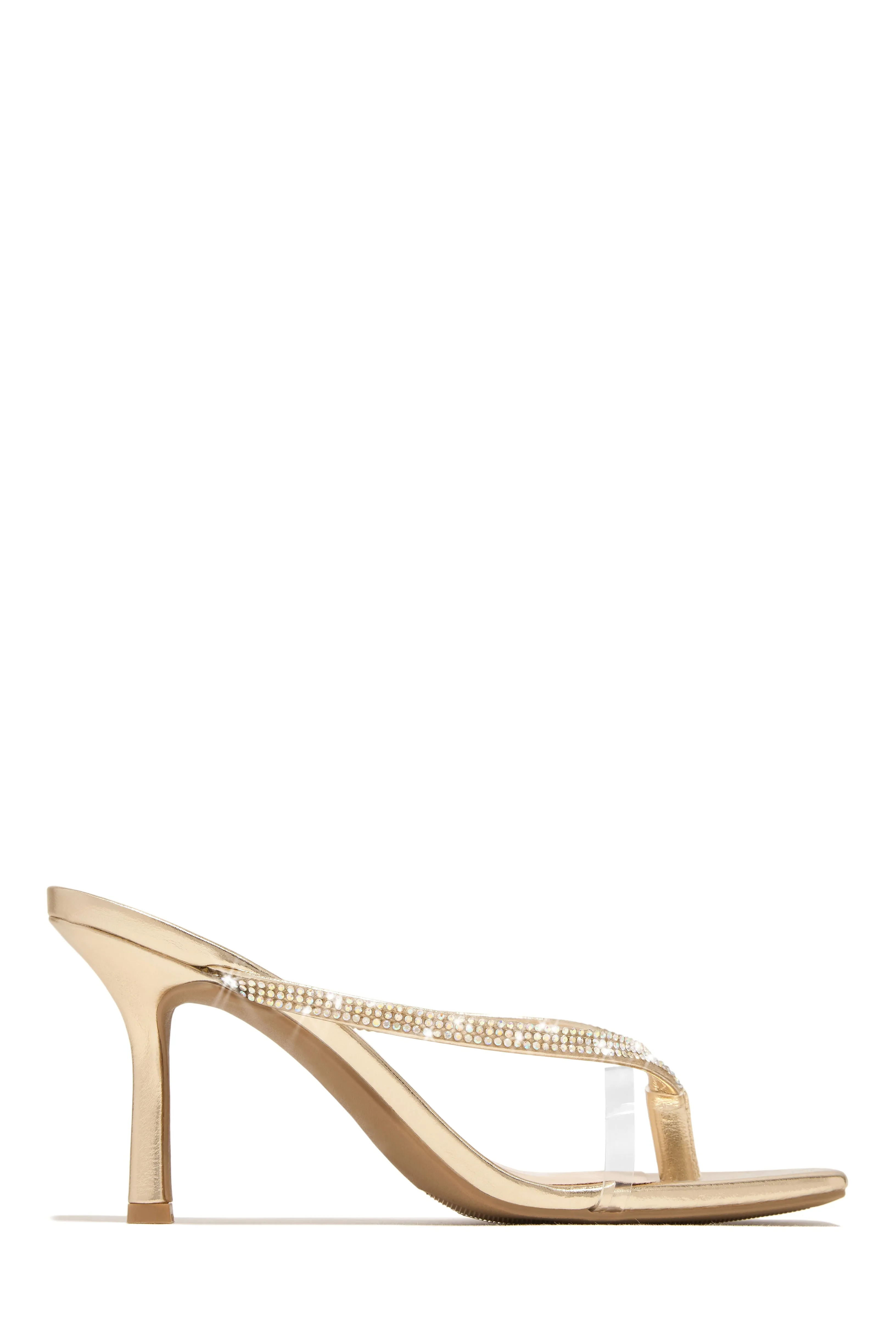 Pop Champagne Embellished Mid Heel Mules - Gold sold by Miss Lola