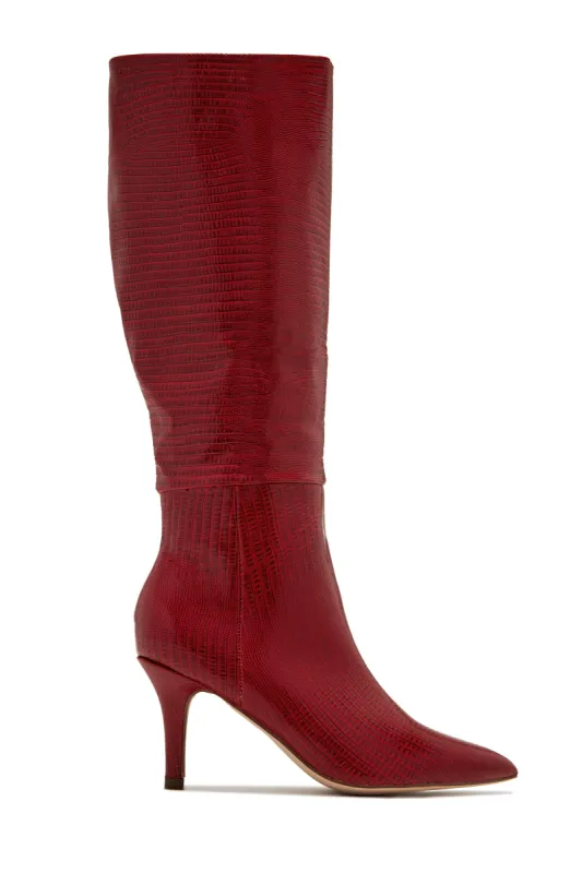 Sarai Knee High Heel Boots - Cherry sold by Miss Lola