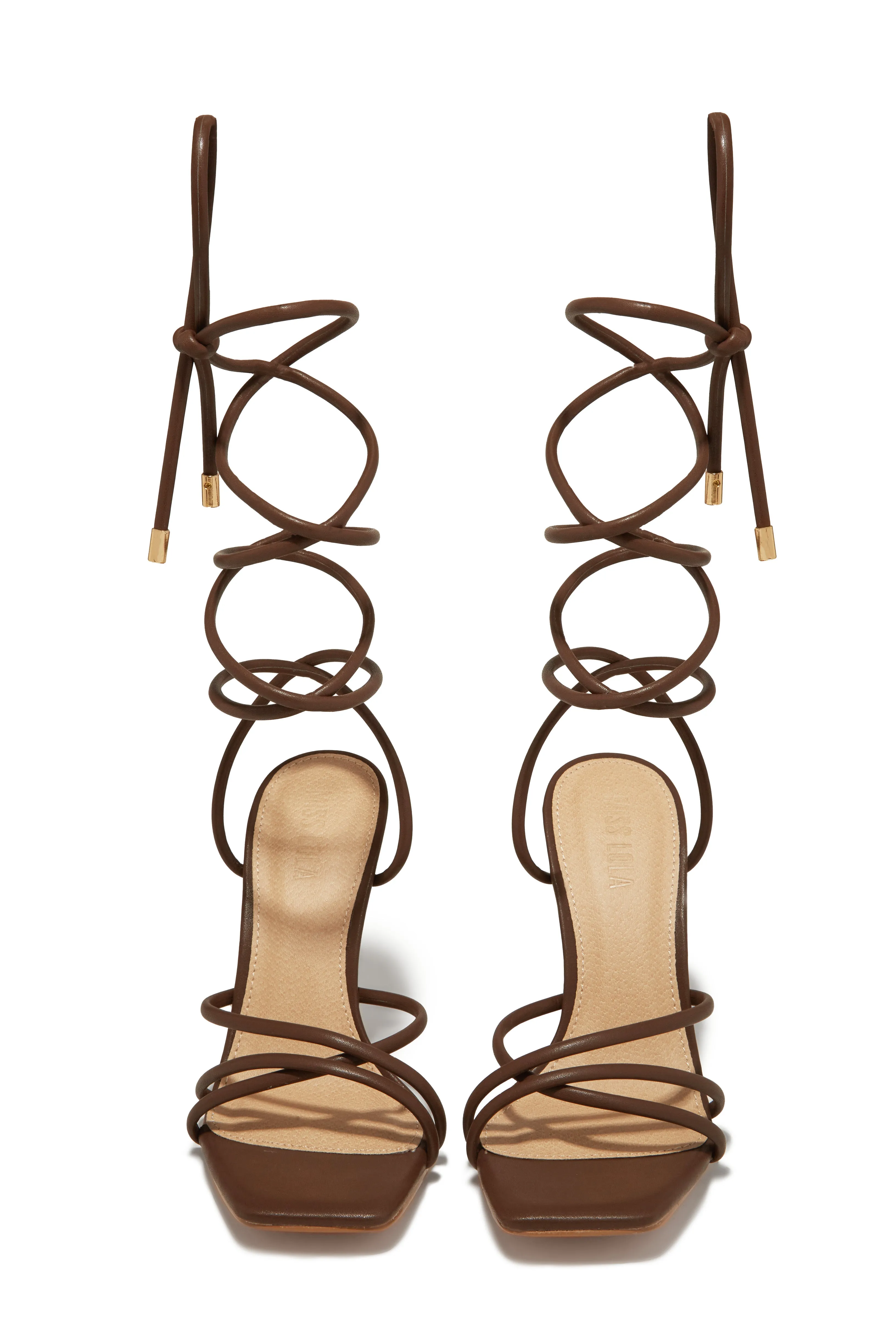 Holly Lace Up Strappy Heels - Brown sold by Miss Lola product image thumbnail 2