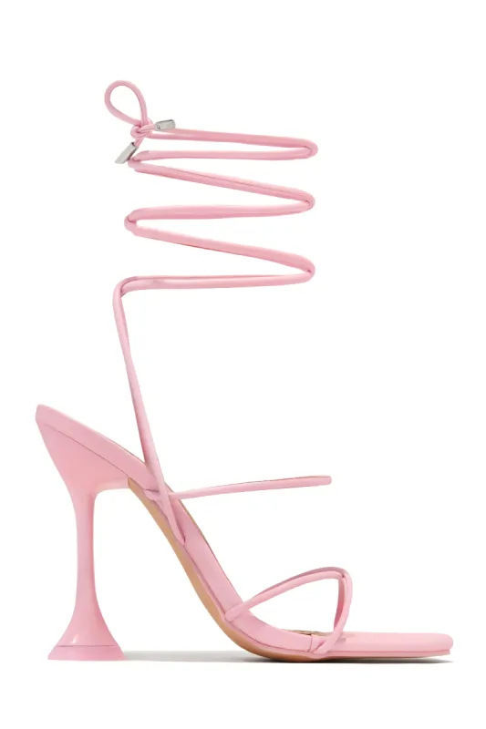 Loving Heart Lace Up High Heels - Pink sold by Miss Lola