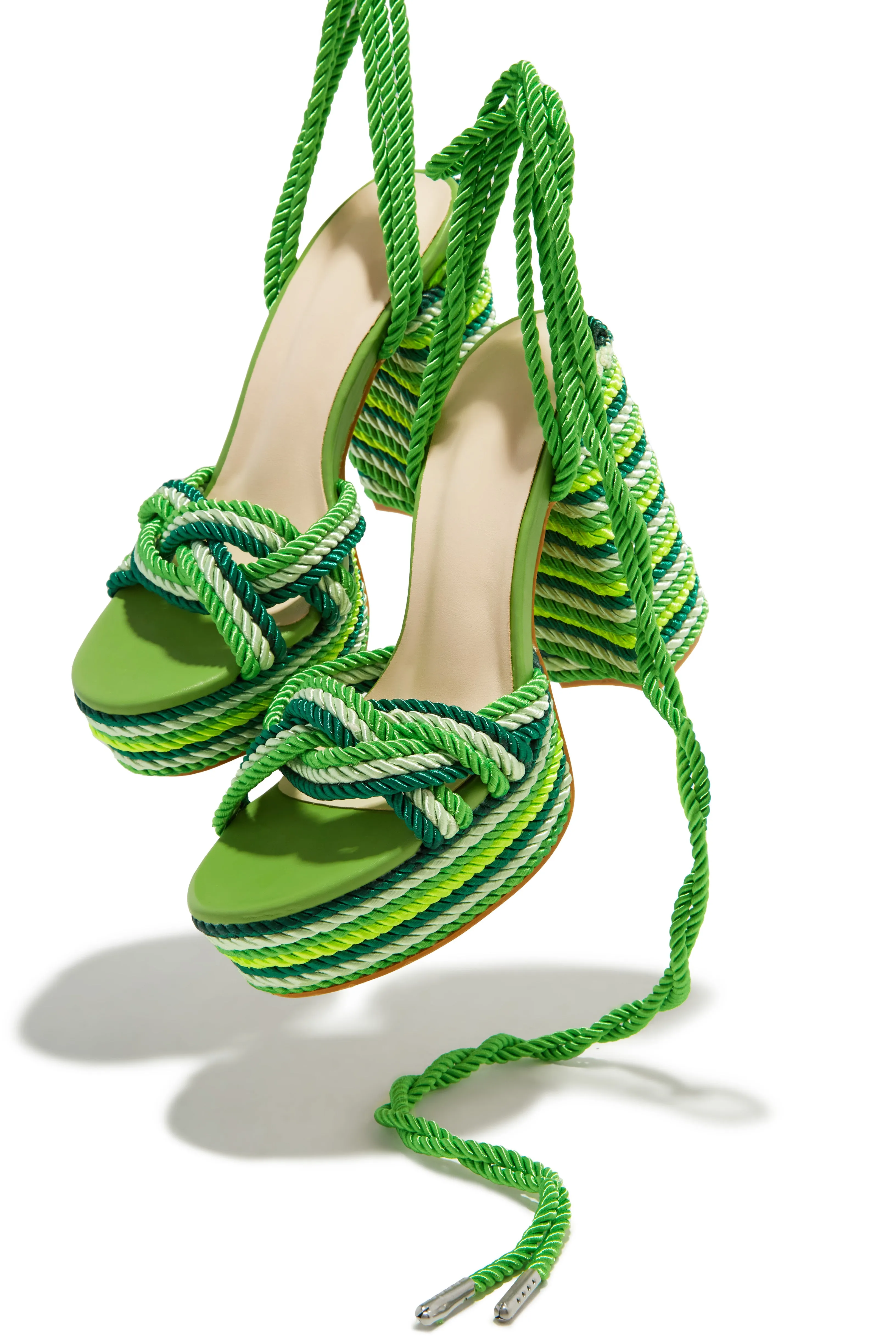 Jadin Lace Up Platform Block Heels - Green sold by Miss Lola product image thumbnail 4