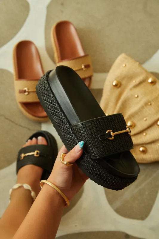 Polina Platform Slip On Sandals - Black sold by Miss Lola