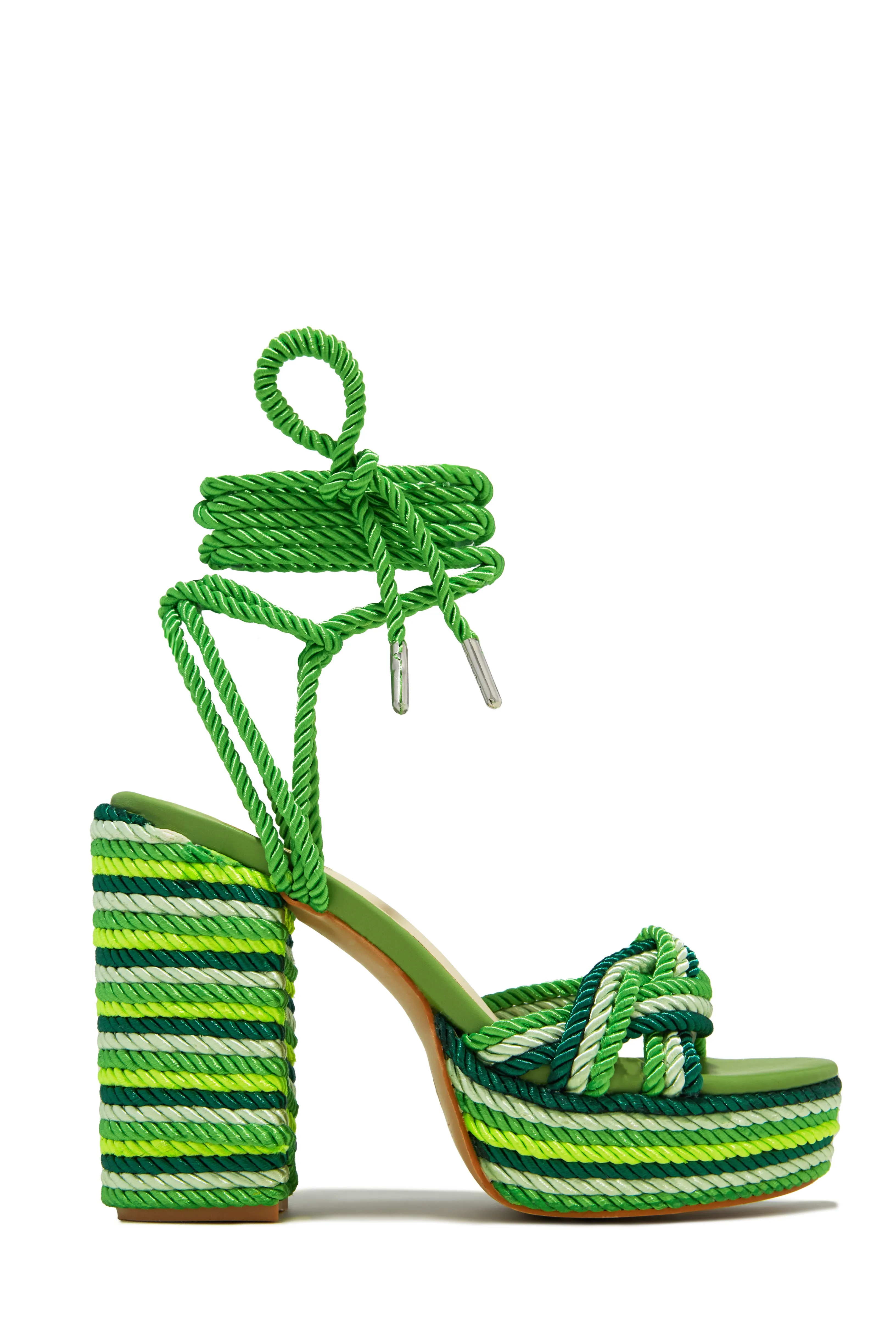 Jadin Lace Up Platform Block Heels - Green sold by Miss Lola product image thumbnail 5