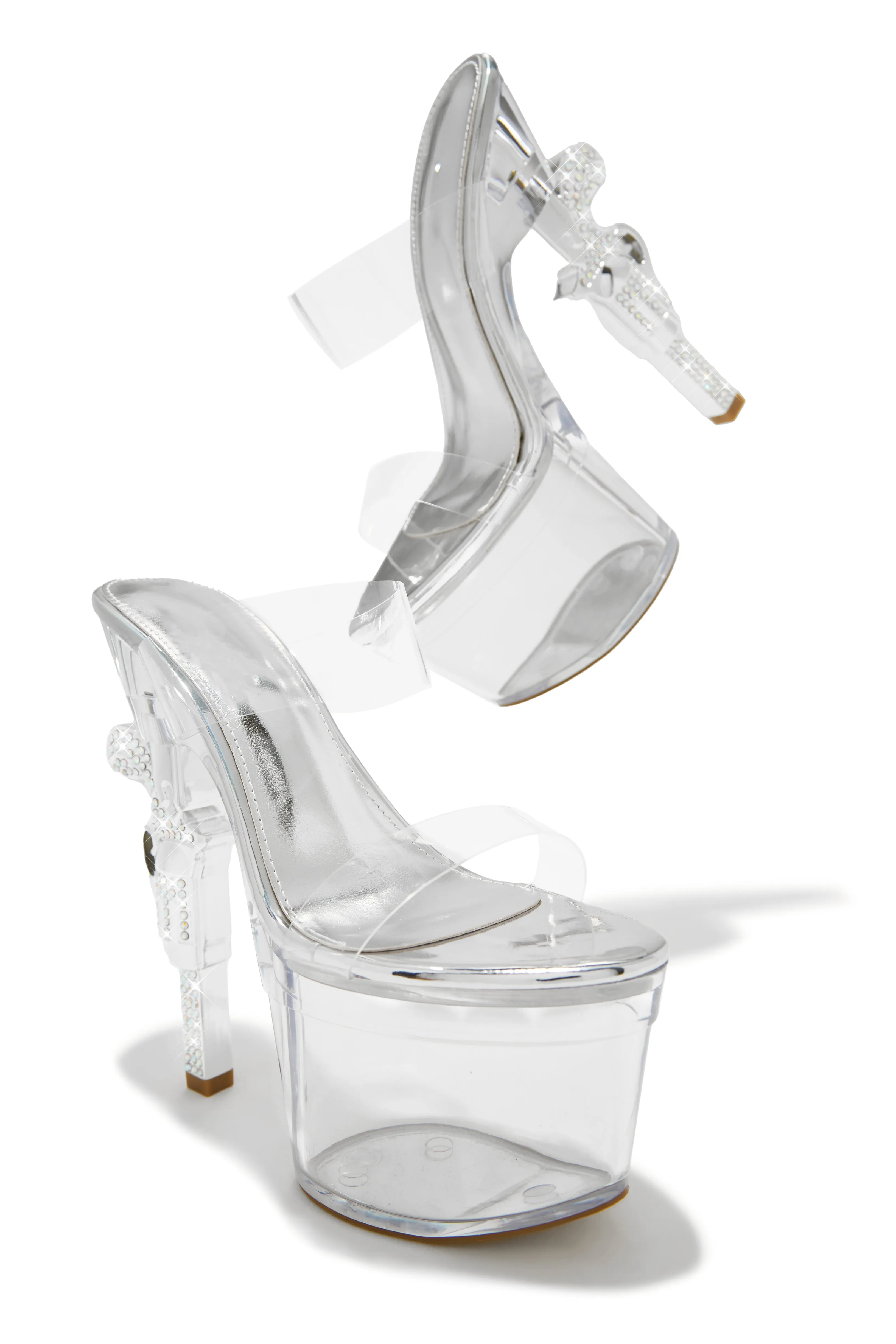 Bang Bang Platform High Heel Mules - Silver sold by Miss Lola product image thumbnail 4