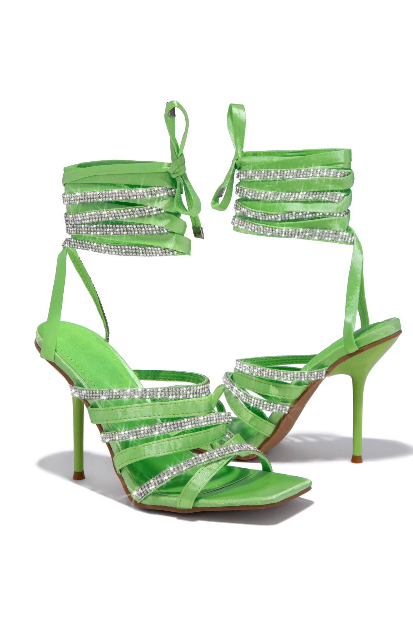 Tayari Embellished Lace Up High Heels - Green sold by Miss Lola product image thumbnail 3