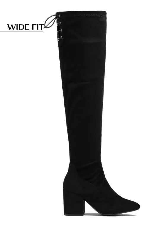 Maylene Over The Knee Wide Fit Boots - Black sold by Miss Lola