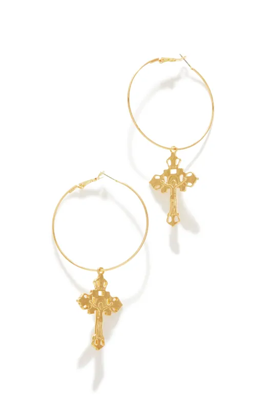 Isabella Cross Hoop Earring - Gold sold by Miss Lola