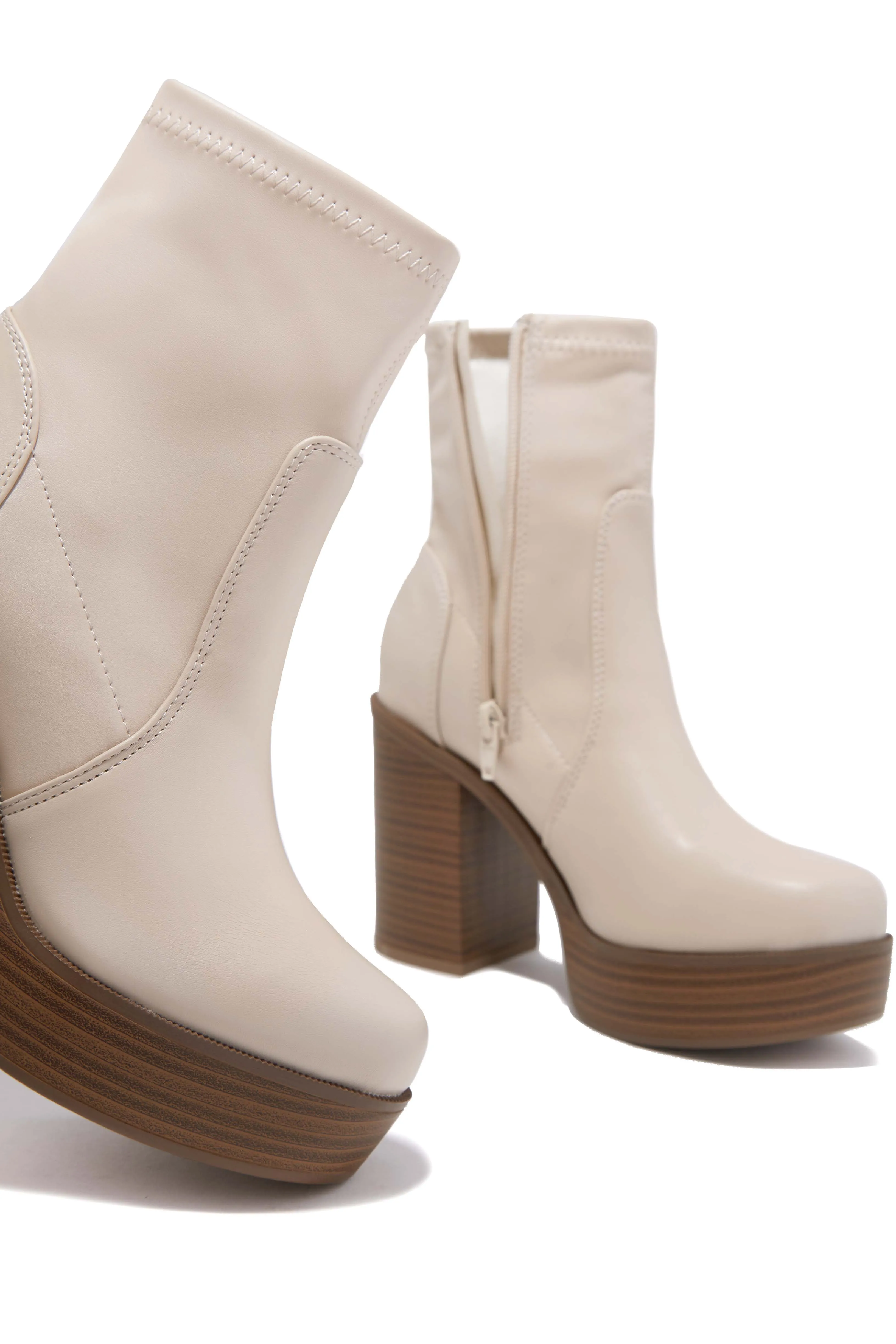 Aspen Block Heel Platform Ankle Boots - Bone sold by Miss Lola product image thumbnail 3