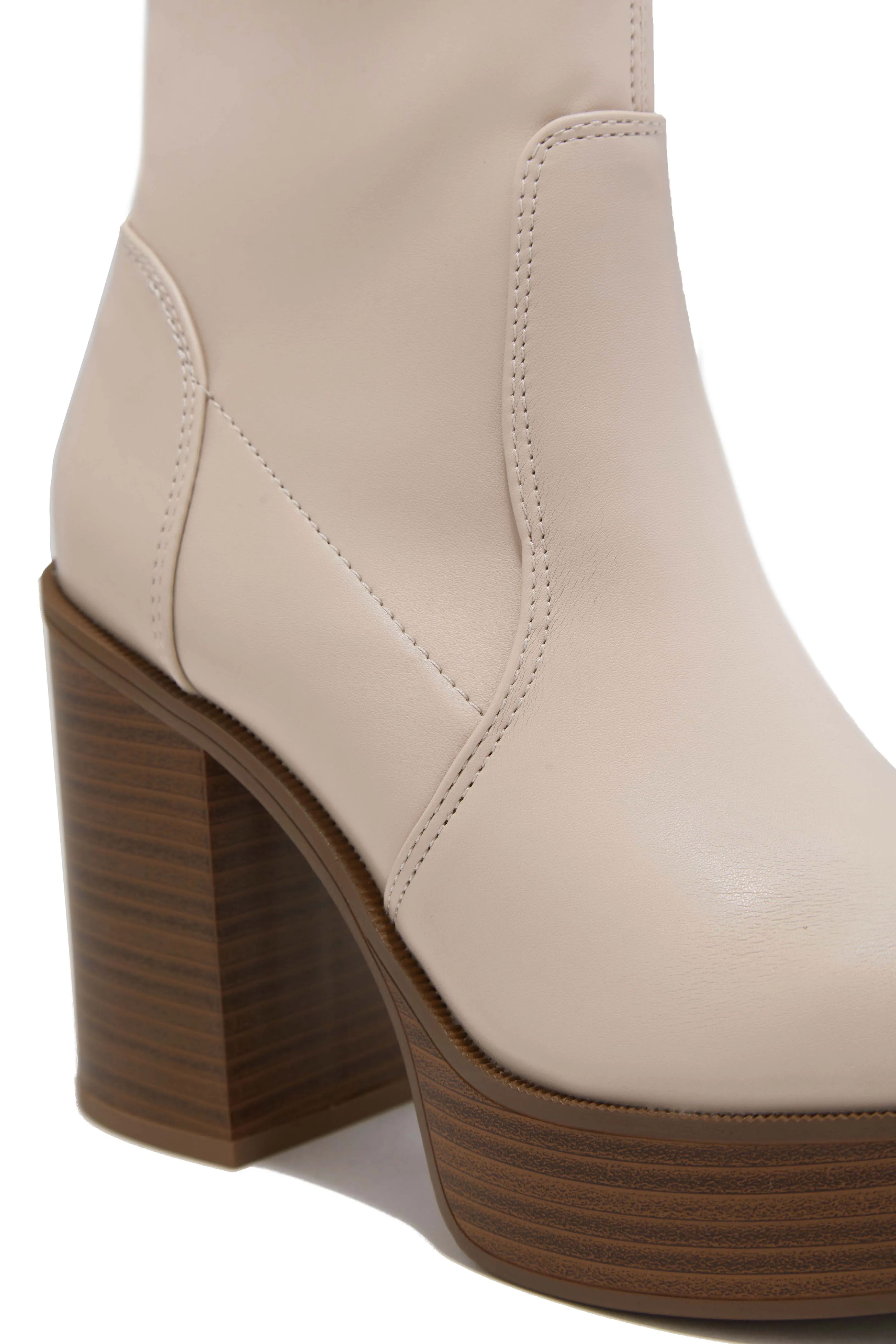 Aspen Block Heel Platform Ankle Boots - Bone sold by Miss Lola product image thumbnail 4