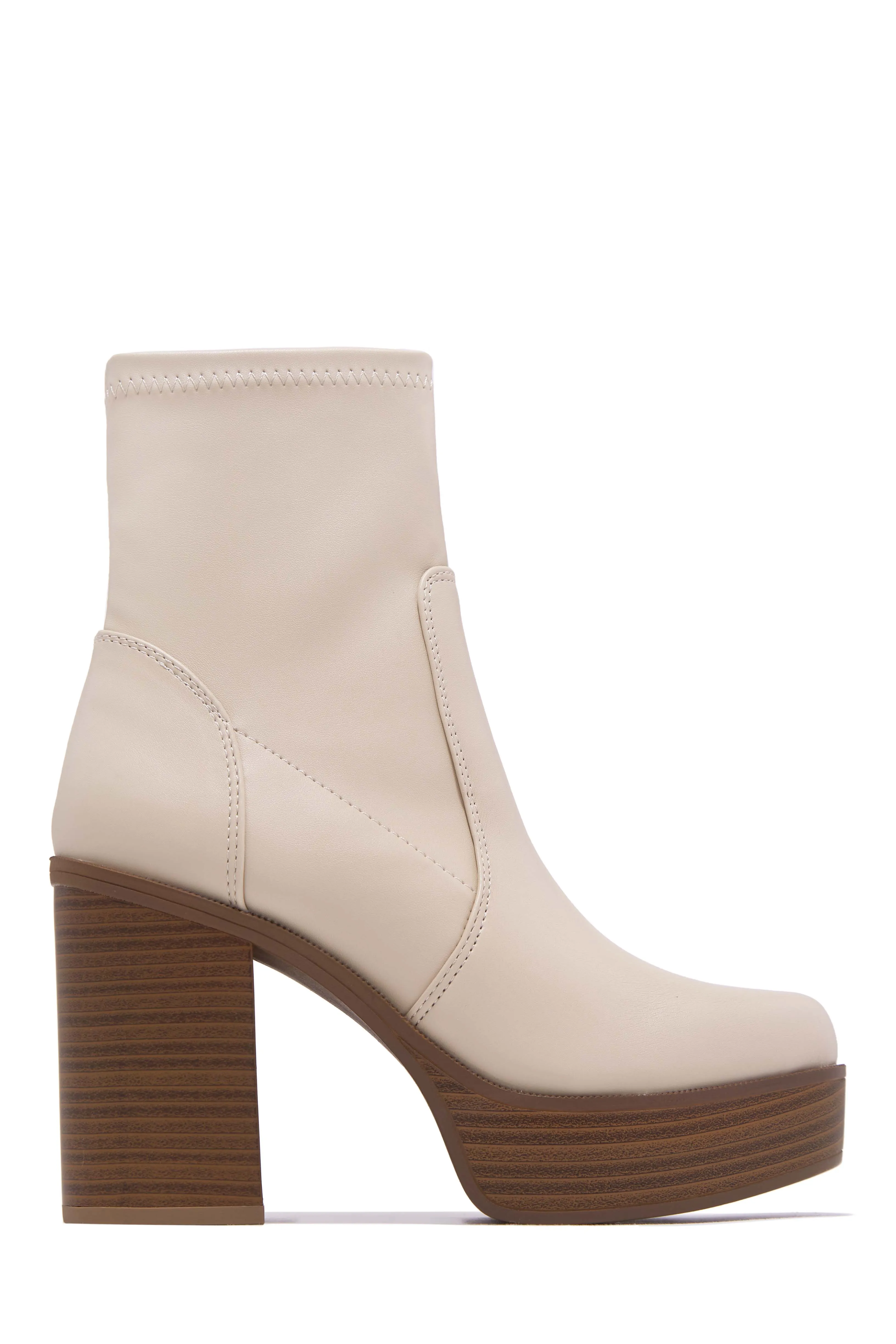 Aspen Block Heel Platform Ankle Boots - Bone sold by Miss Lola