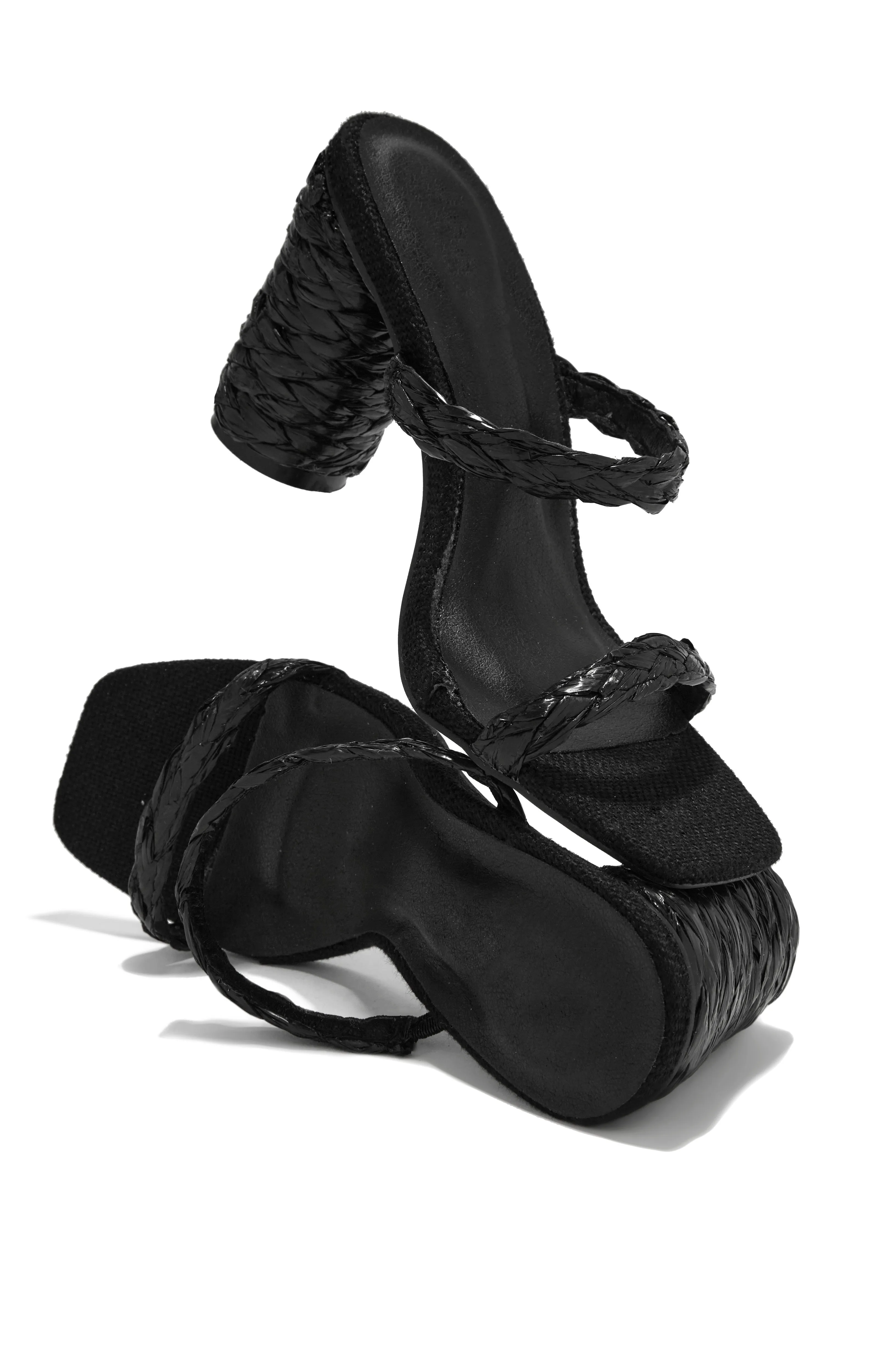 Out On Vacation Espadrille Block Heel Mules - Black sold by Miss Lola